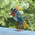 Alpine 11 Inch Outdoor Metal Wide Eyed Bird Standing Statue Multicolor