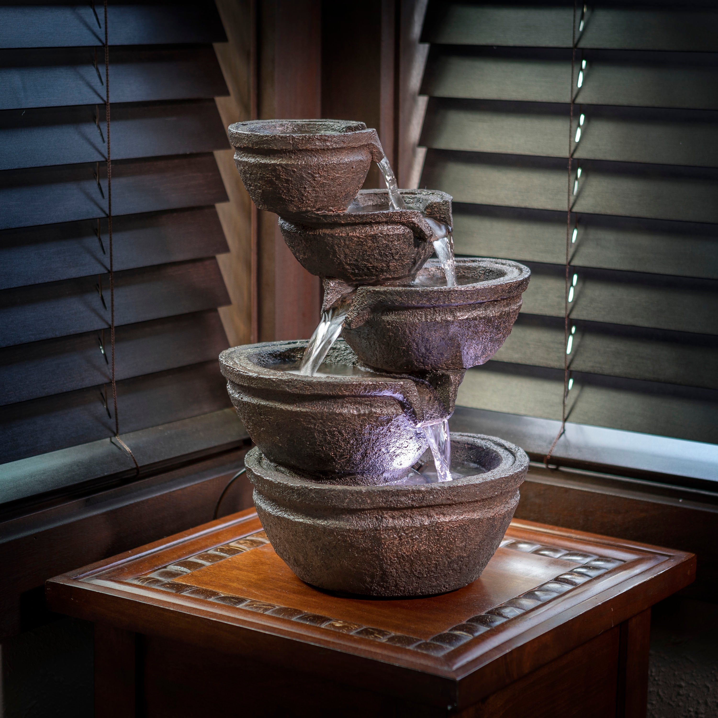 Alpine Tiering Bowls Fountain W White Led Light 13 Inch Tall