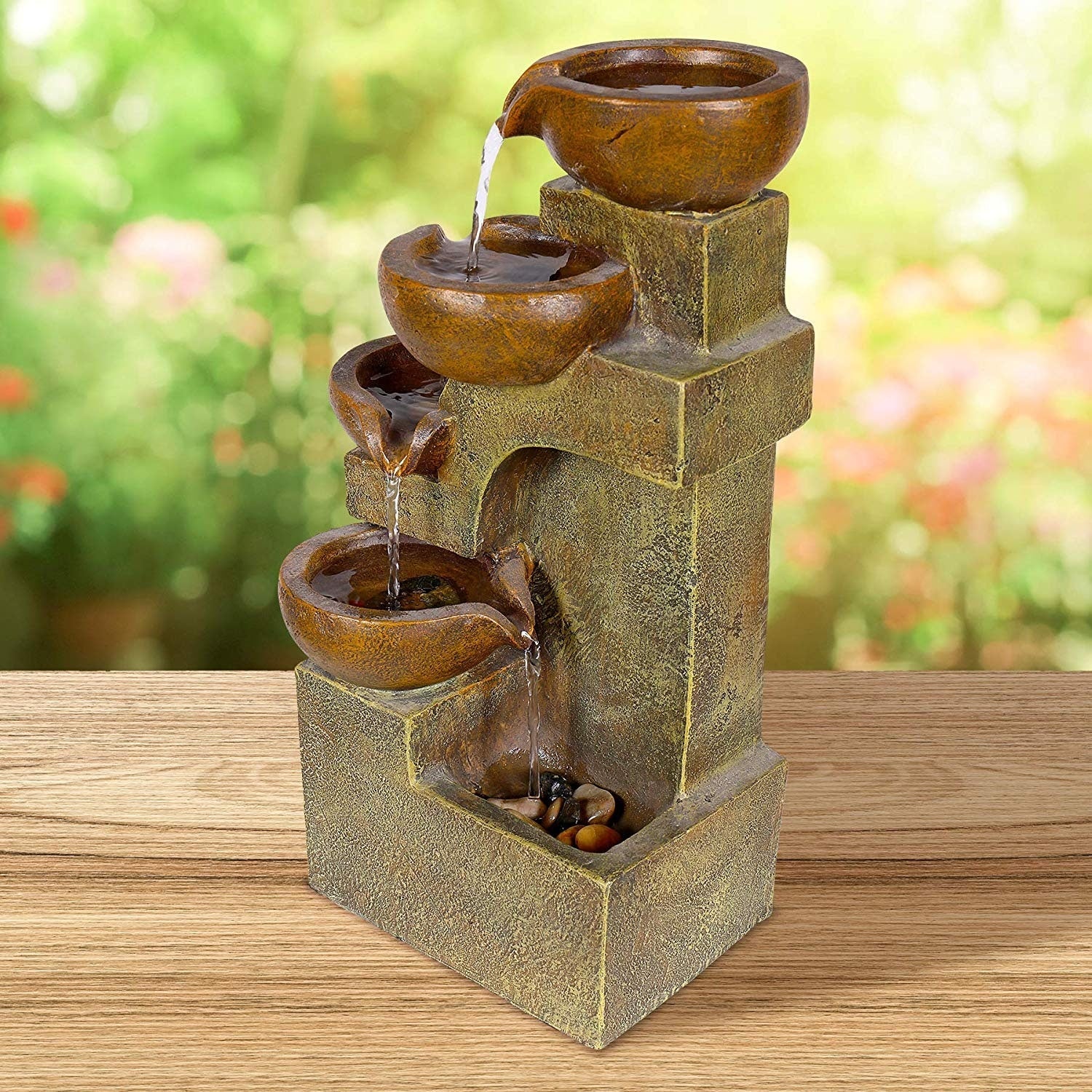 Alpine Corporation Brown 4 Tier Outdoor Fountain 17 Inches