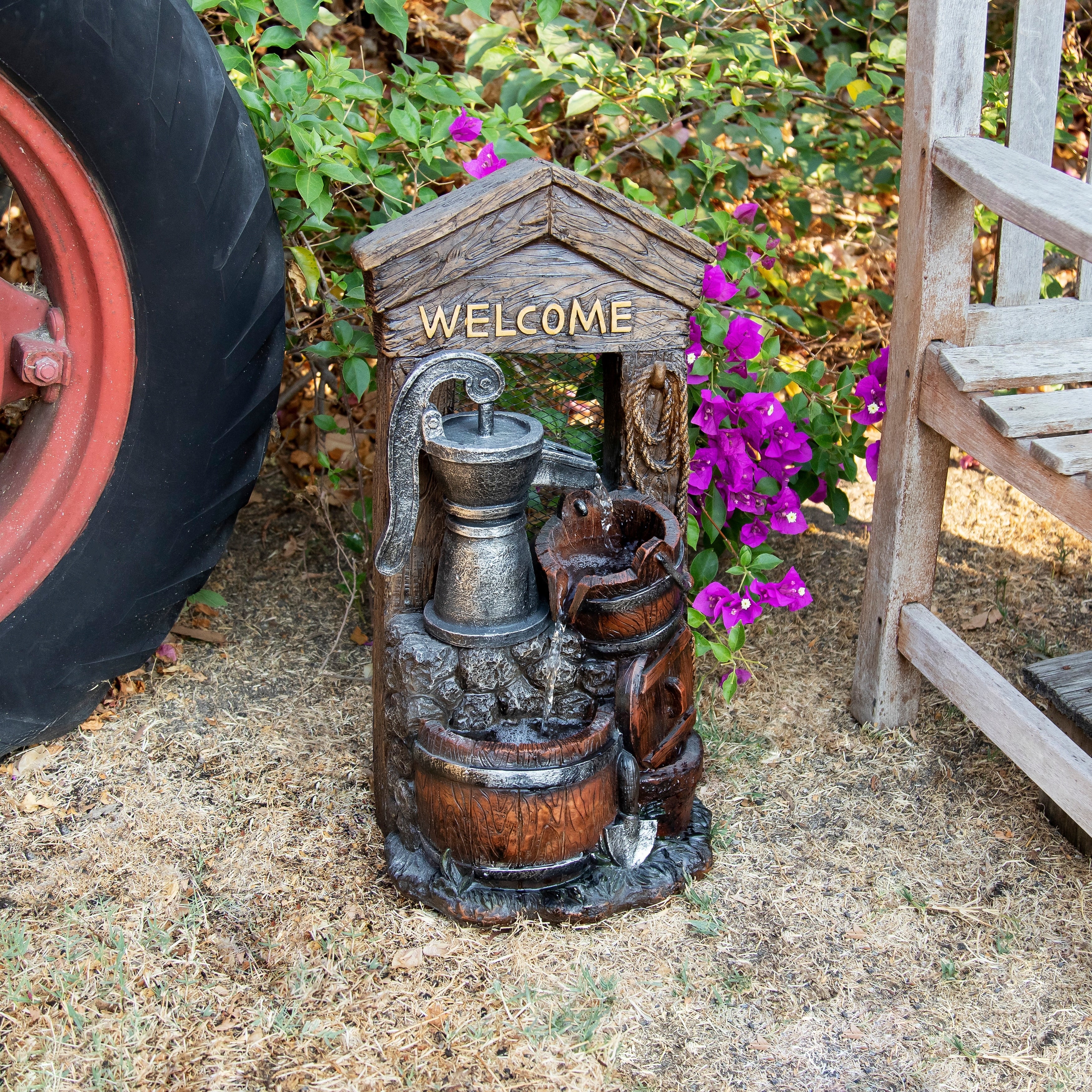 Alpine 2 Tier Fountain W Waterfall Pump And Barrel 24 Inch Tall
