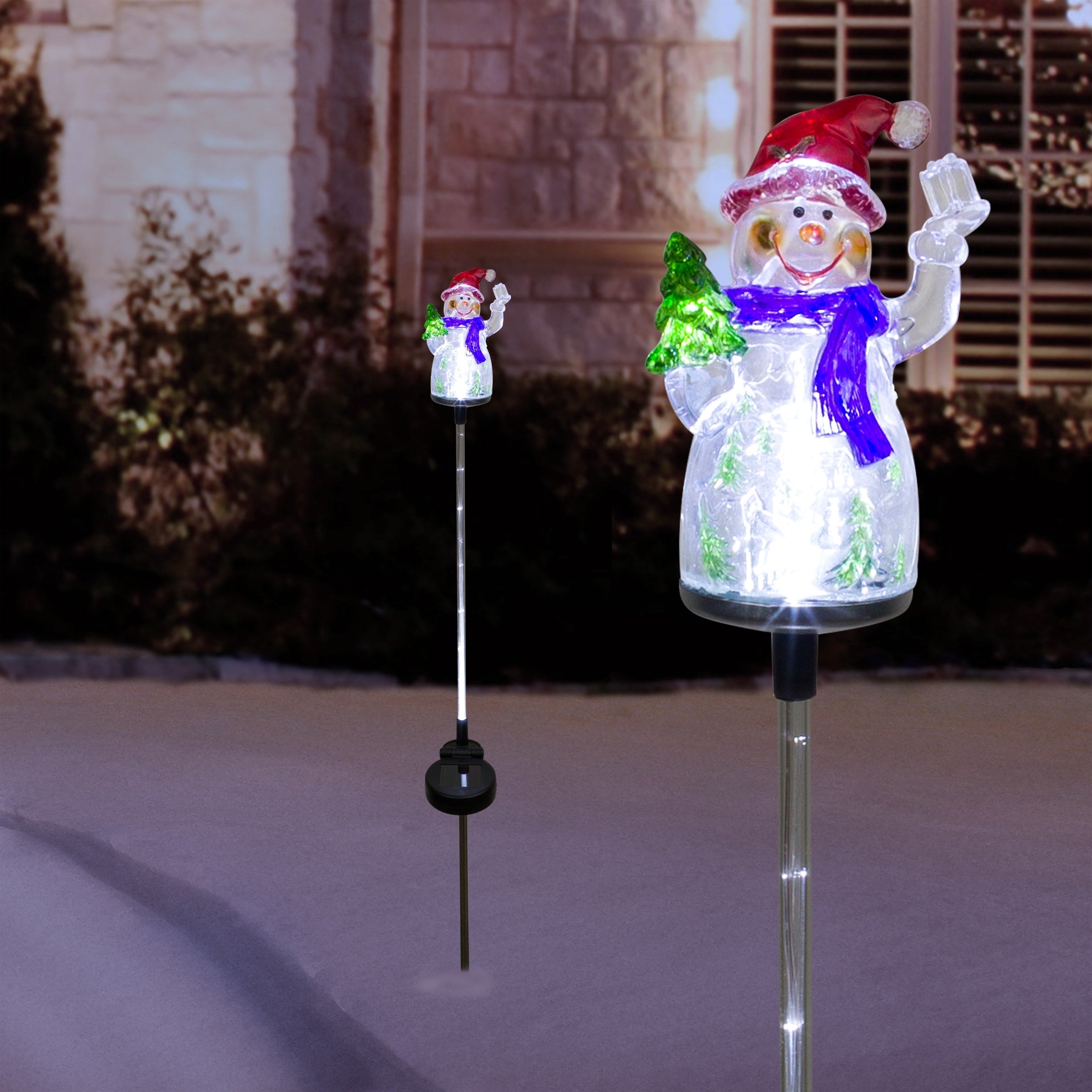 Alpine Corporation 34 Solar Snowman Fiber Optic Garden Stake With Led Lights Set Of 2 Multi