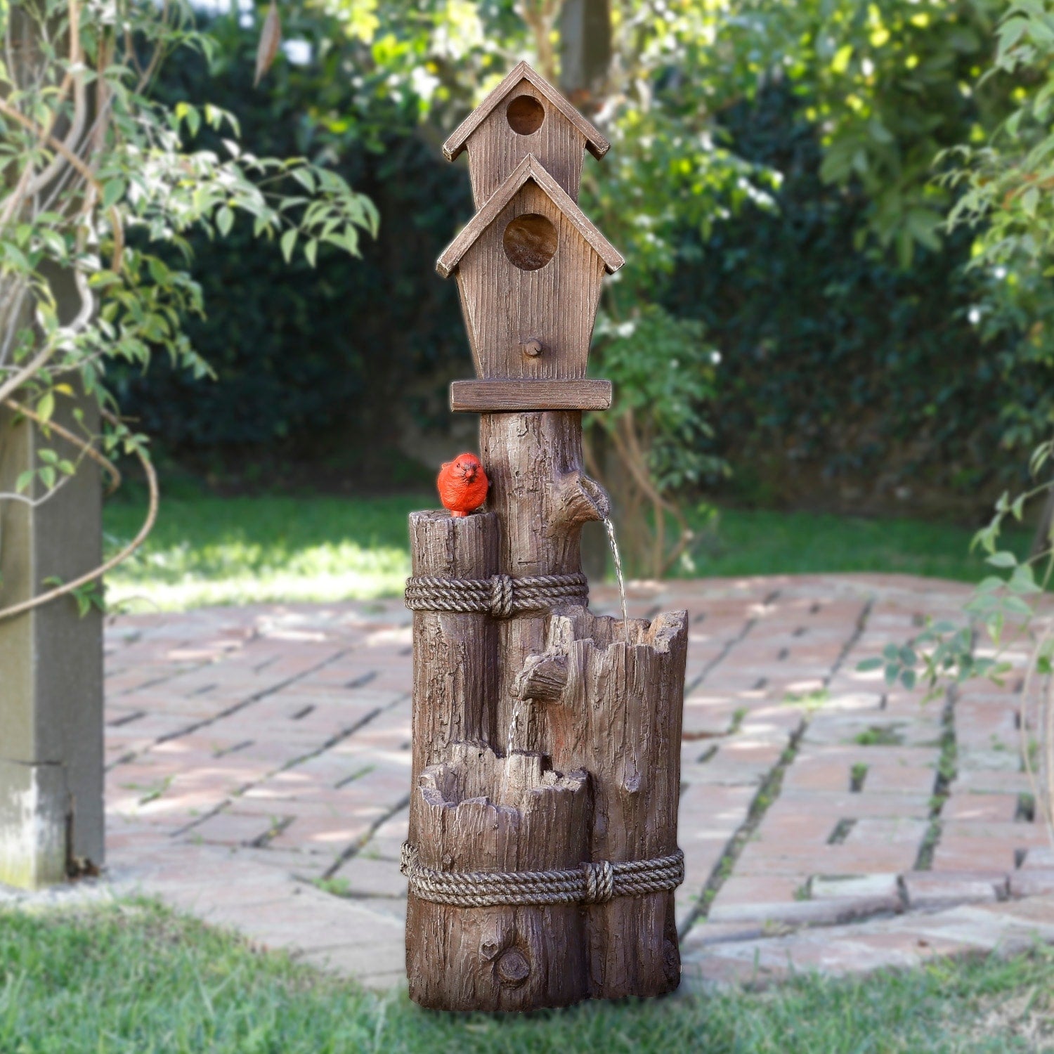 Alpine 35 Inch Outdoor 3 Tier Birdhouse Water Fountain