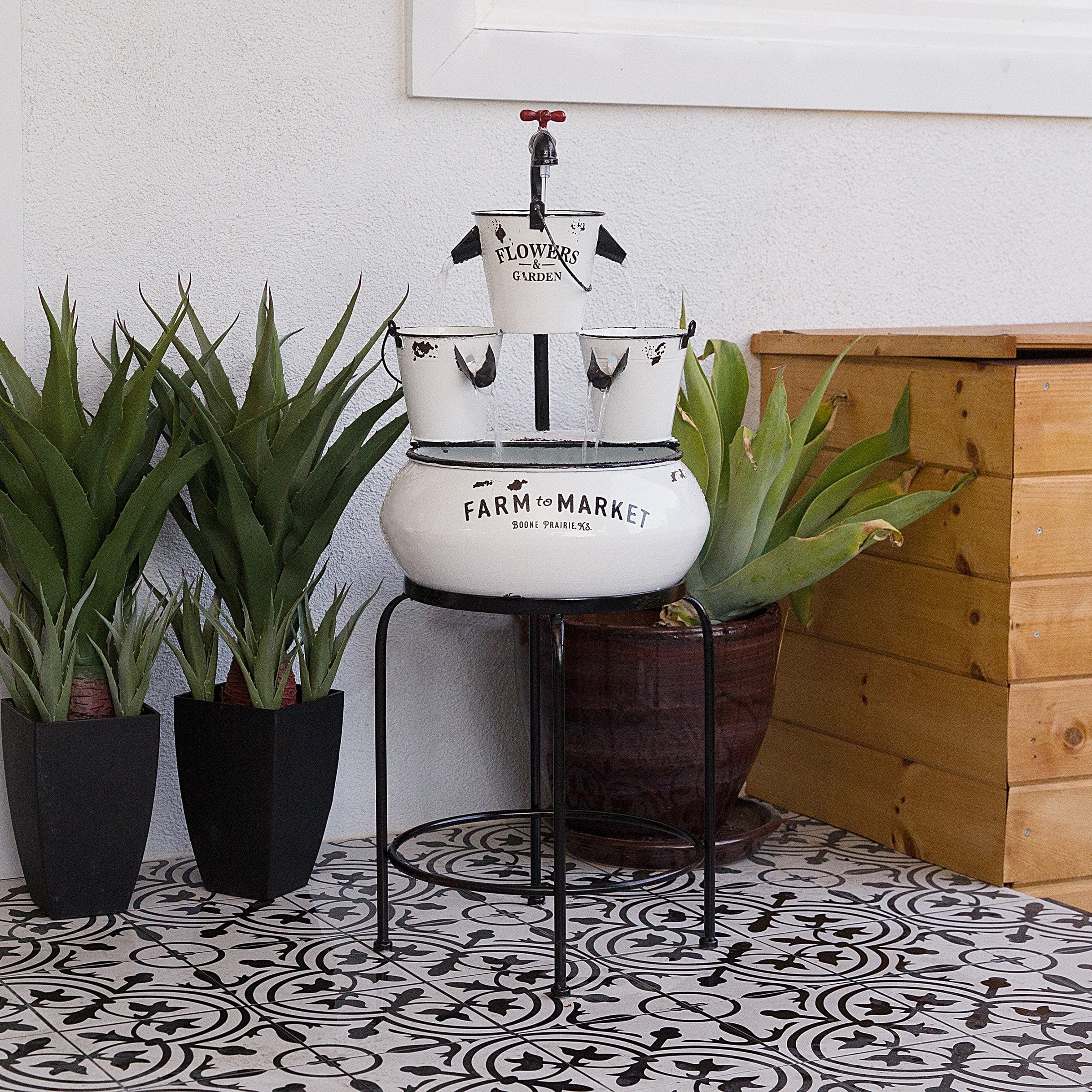 Alpine 36 Inch White Buckets With Faucet Tabletop Fountain