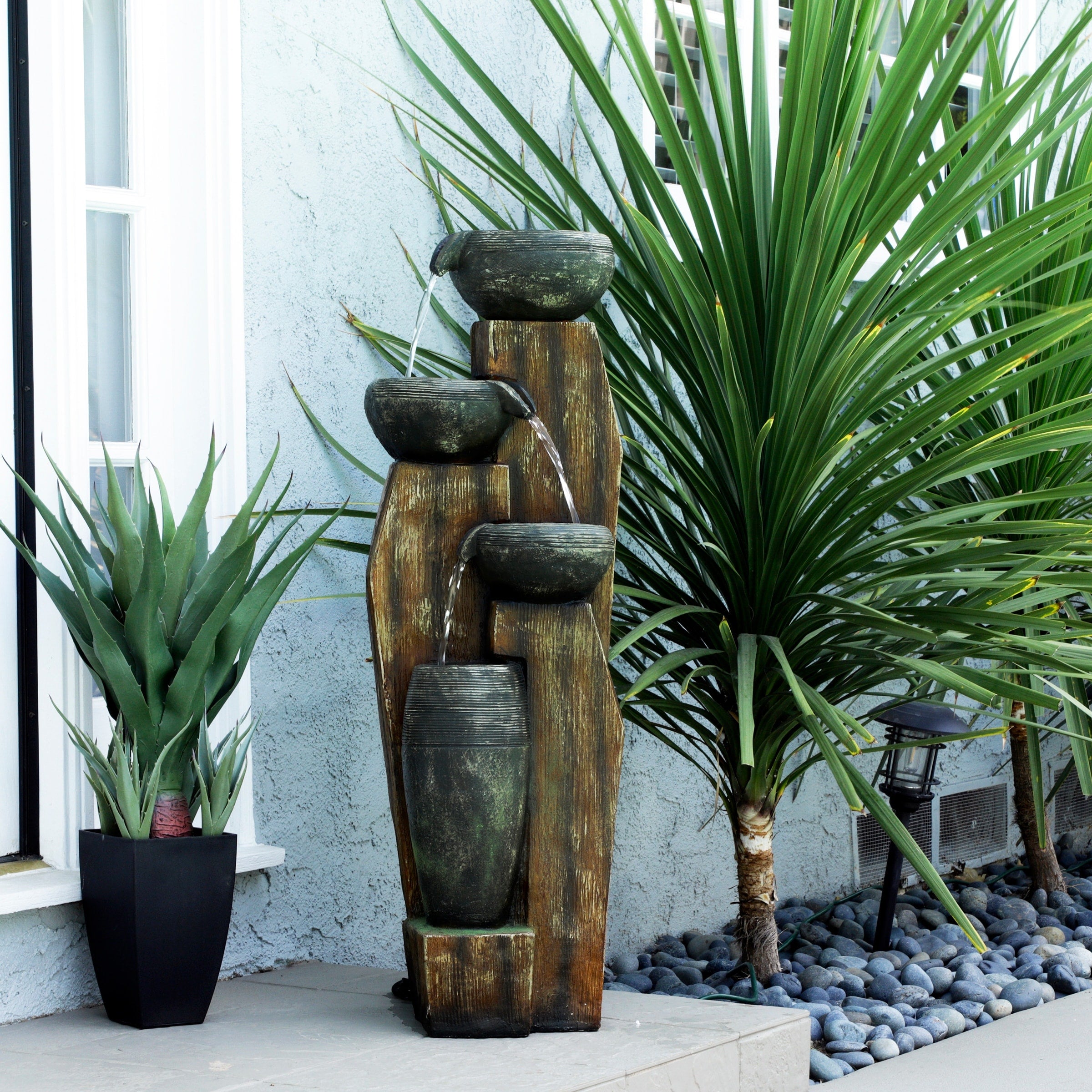Alpine 40 Inch Cascading Rustic Bowls Fountain With Led Lights