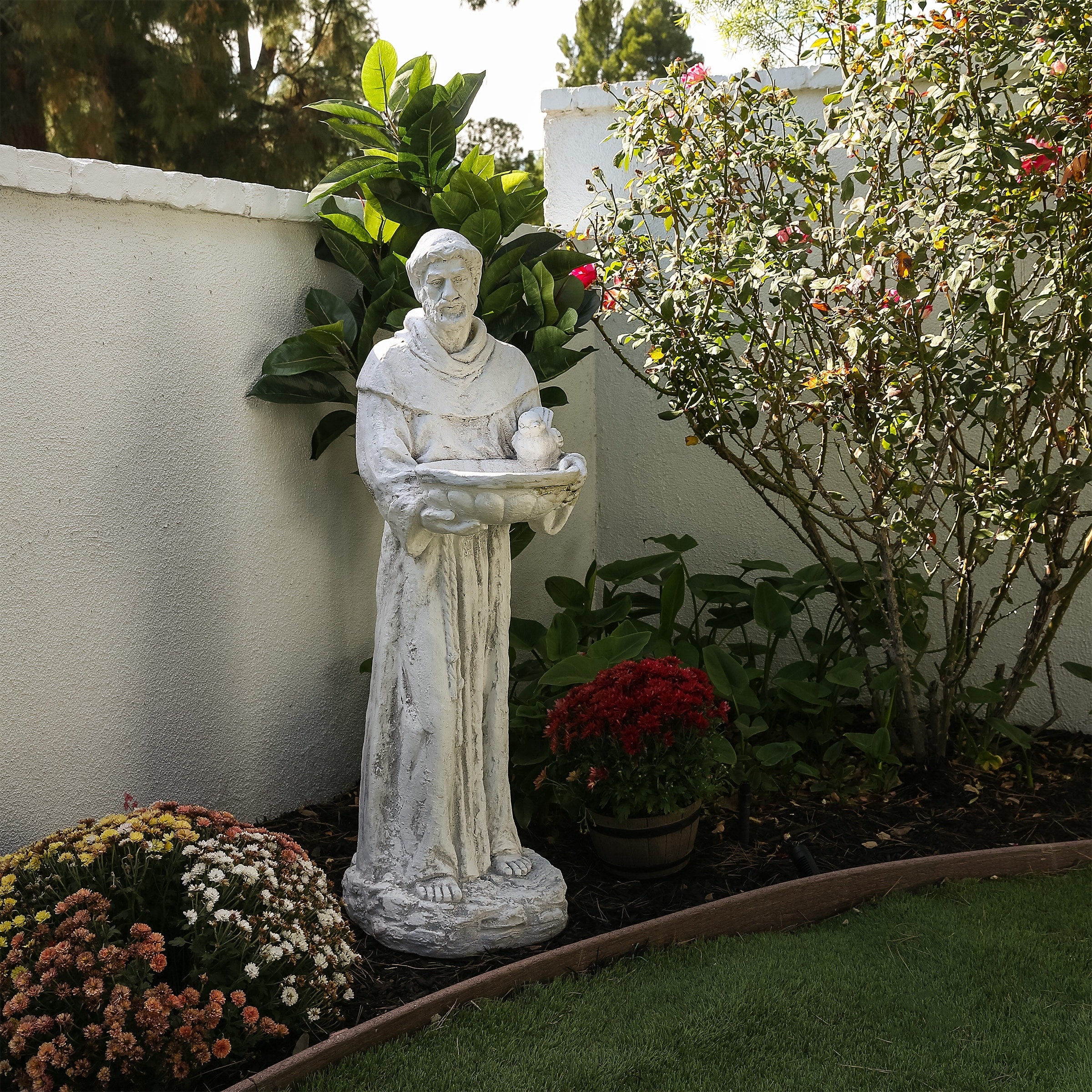 Alpine St. Francis Holding A Birdbath Statue 45 Inch Tall