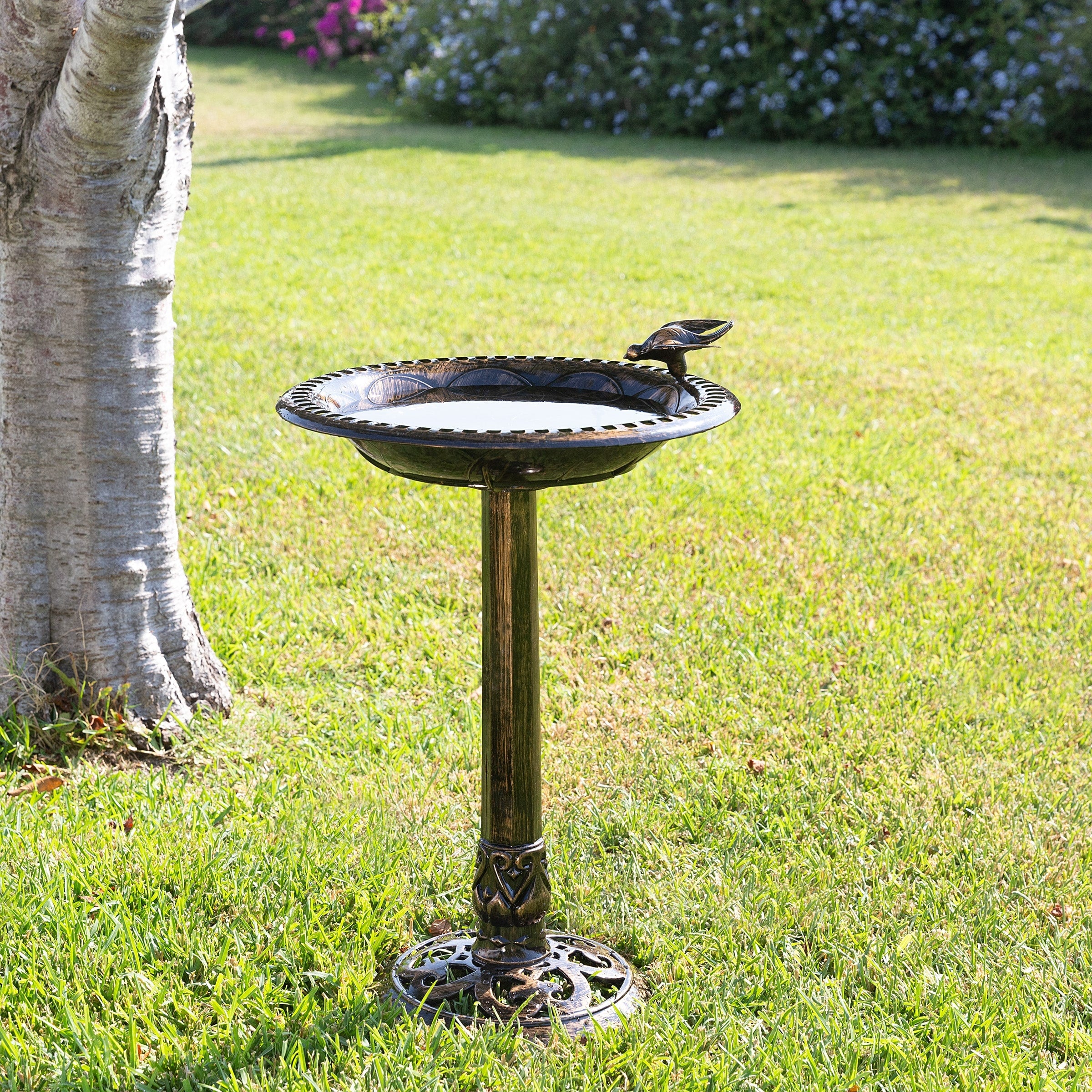 Alpine Birdbath Bronze W Bird Decoration 26 Inch Tall