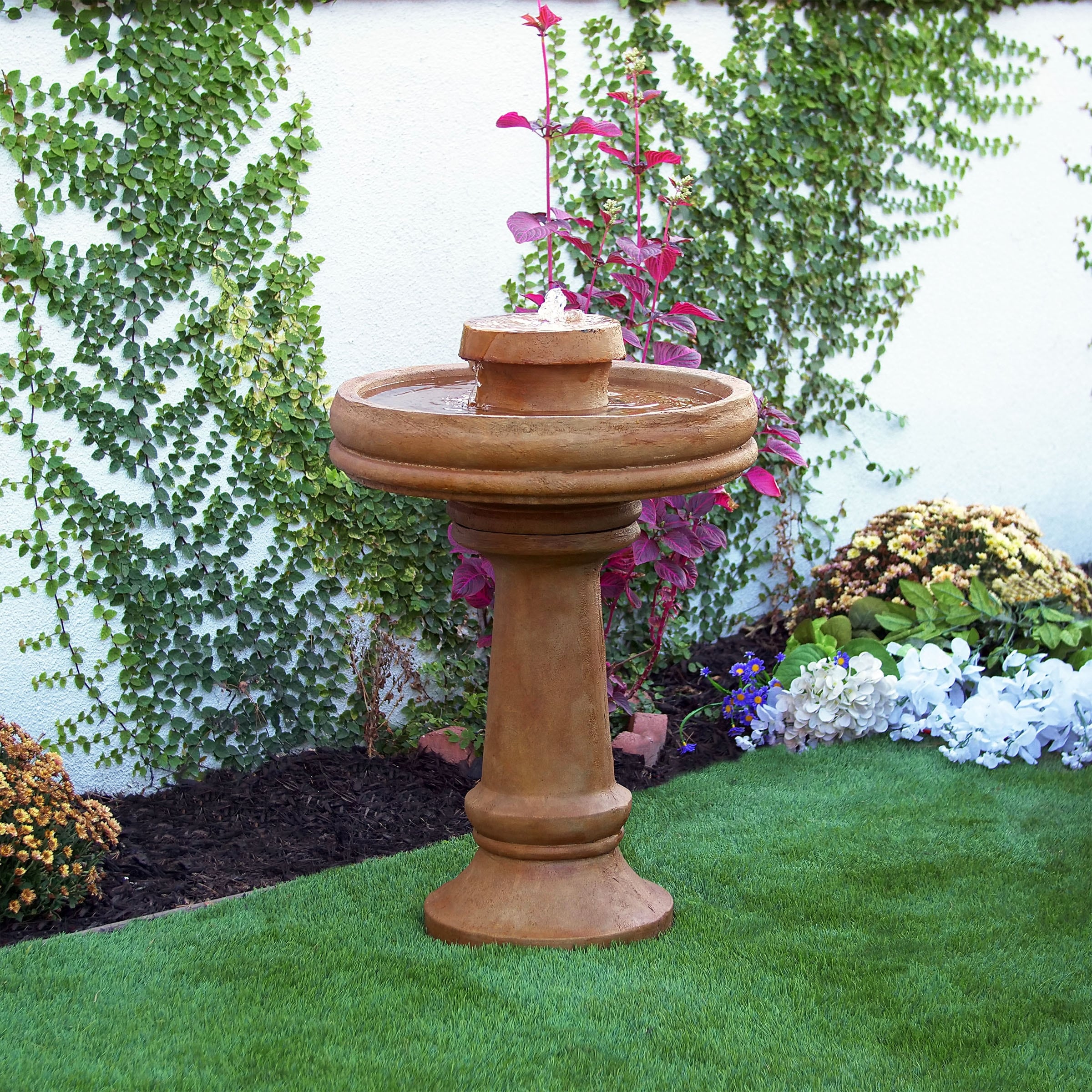 Alpine Classic Brown Bird Bath Fountain W Led Light 29 Inch Tall