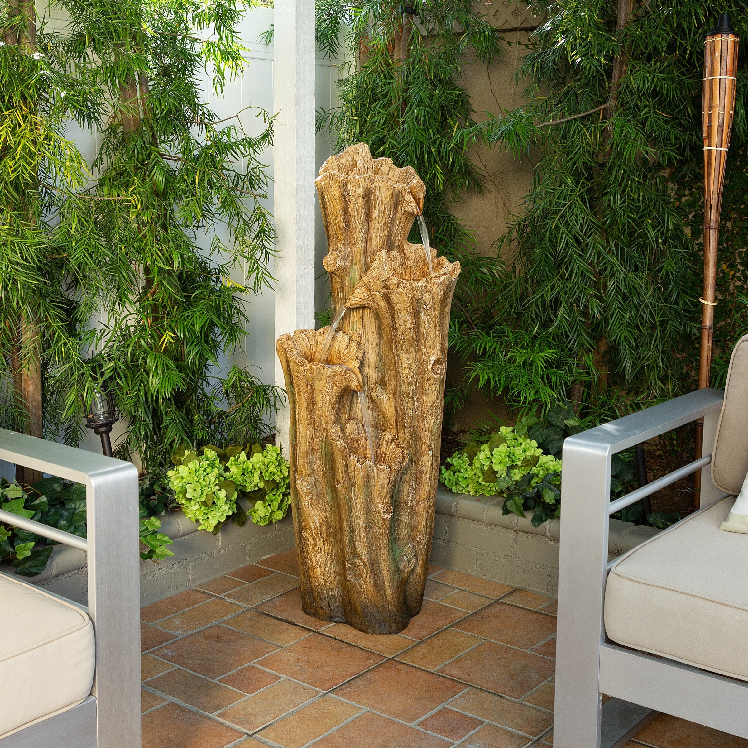 Alpine Corporation 3 Tier Cascading Tree Bark Fountain With 3 Led Lights