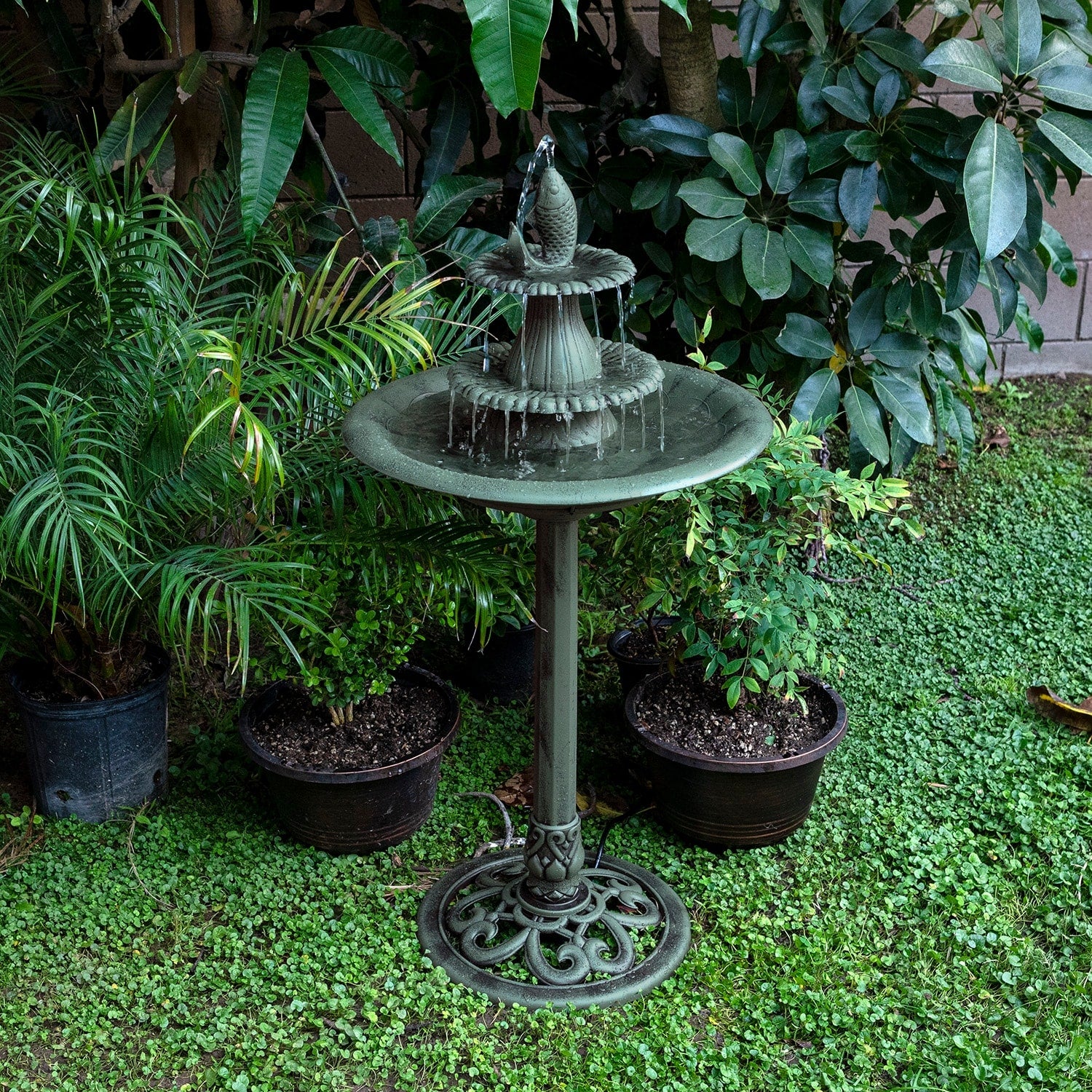 Alpine Corporation Green 3 Tiered Fountain And Bird Bath 40 Inches