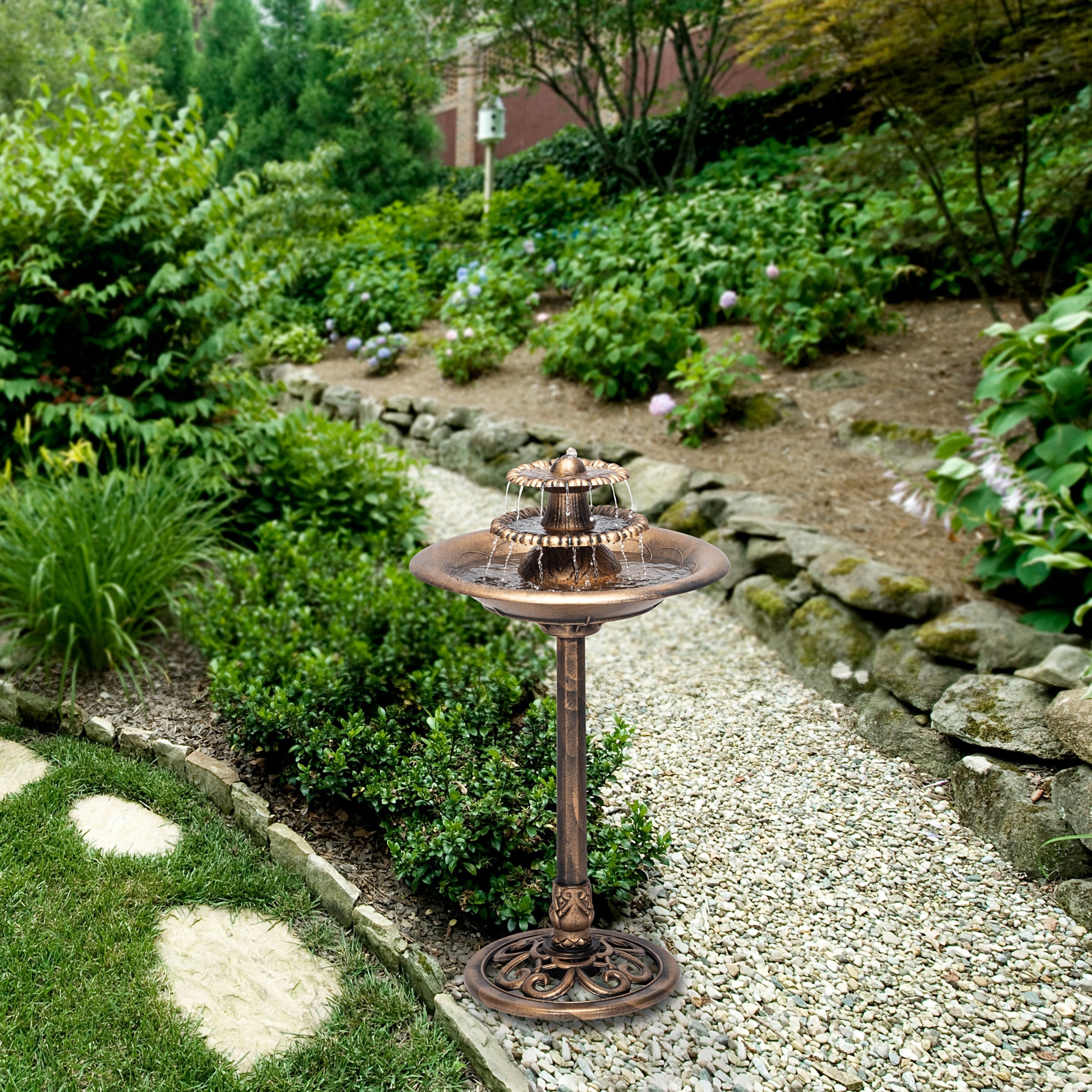 Alpine Three Tiered Classic Pedestal Garden Water Fountain And Birdbath Bronze Finish 36 Inch Tall