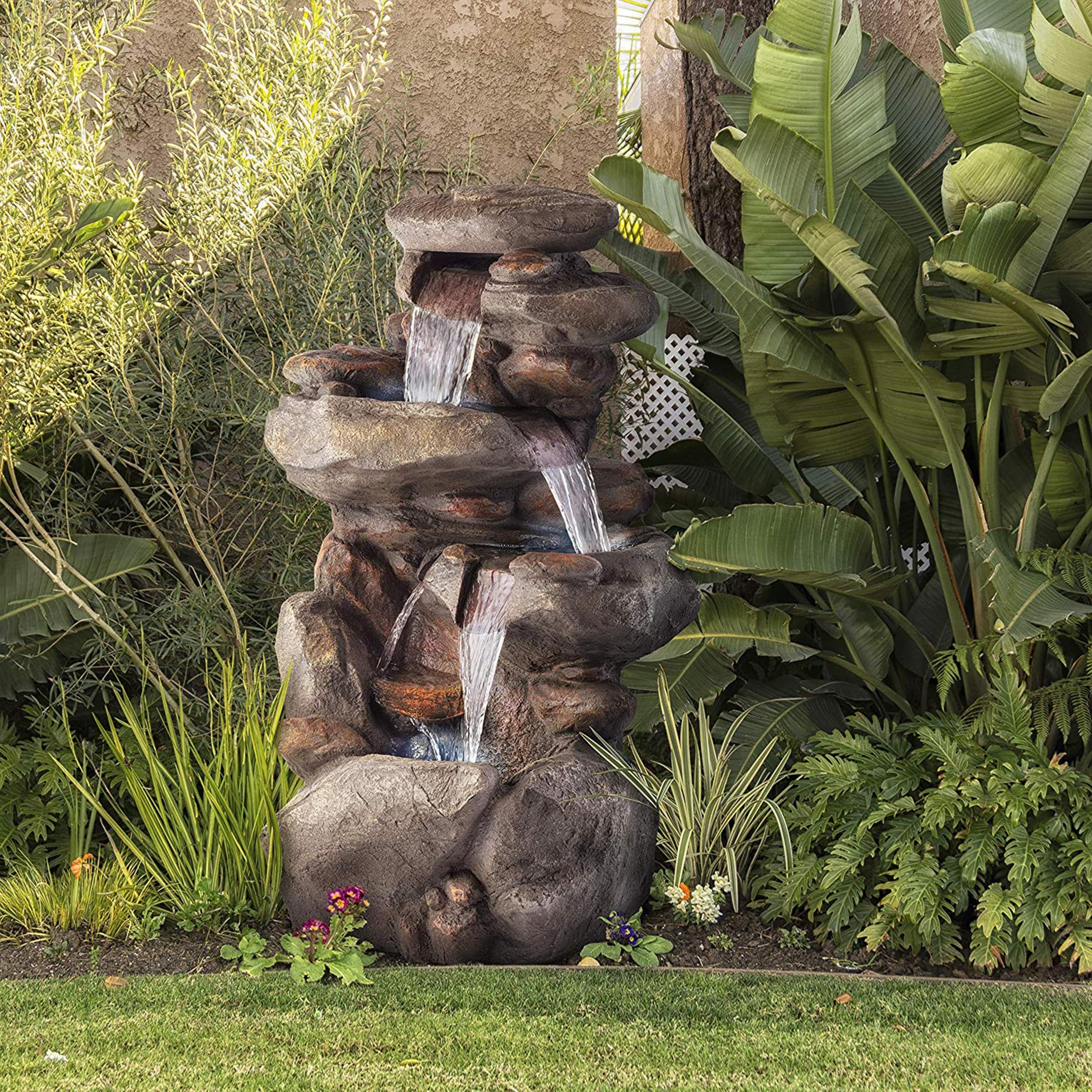 Alpine 4 Tiered Rock Fountain W Led Lights 40 Inch Tall