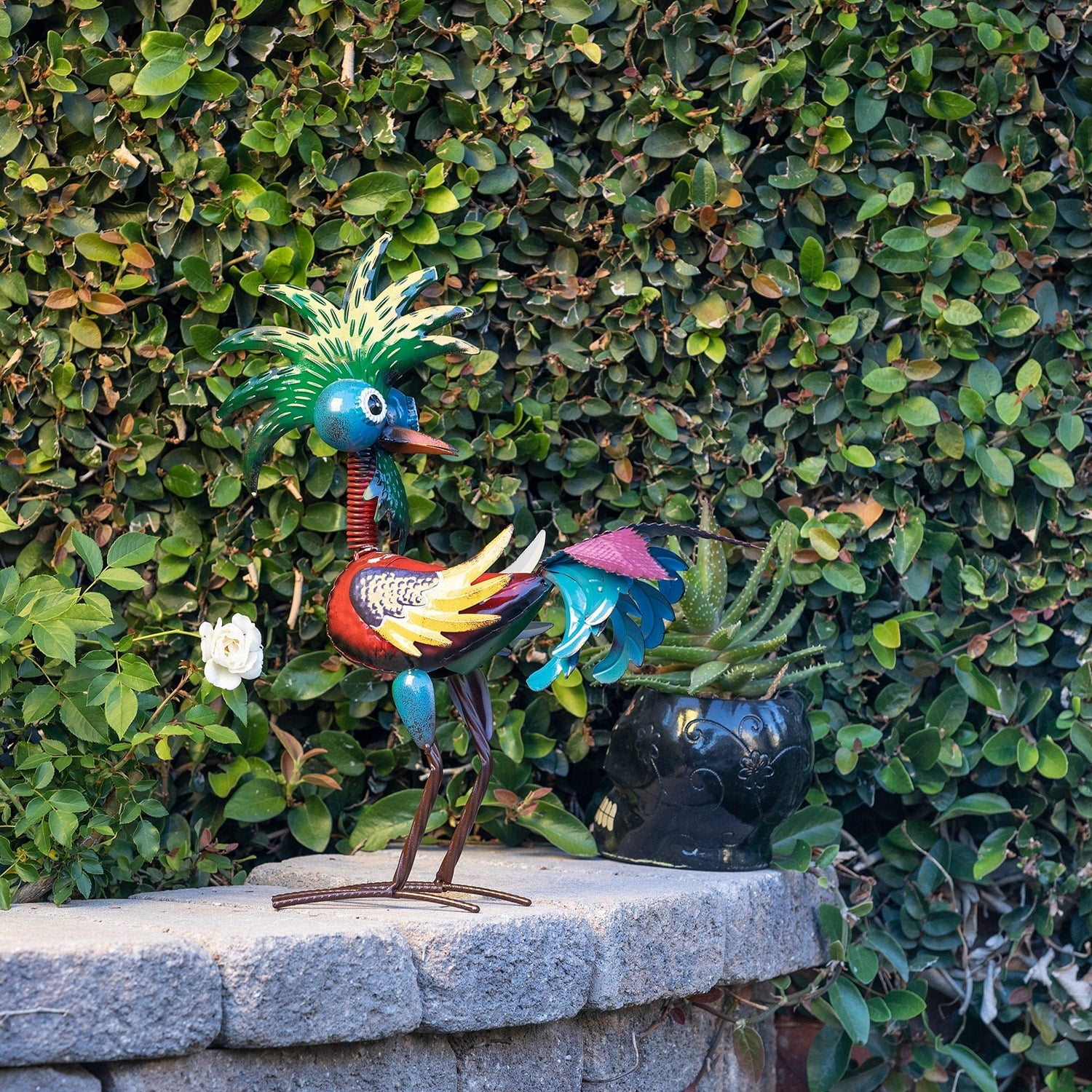 Alpine Wild Tropical Metal Rooster Decor Statue 19 Inch Tall