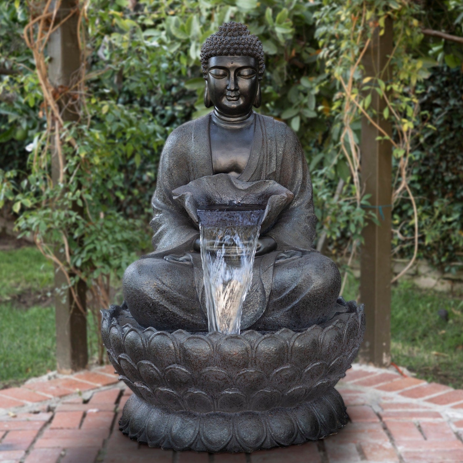 Alpine Buddha Zen Fountain W Led Light Gray 54 Inch Tall