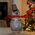 Alpine Corporation Metallic Barreled Snowman With Warm White Led Lights
