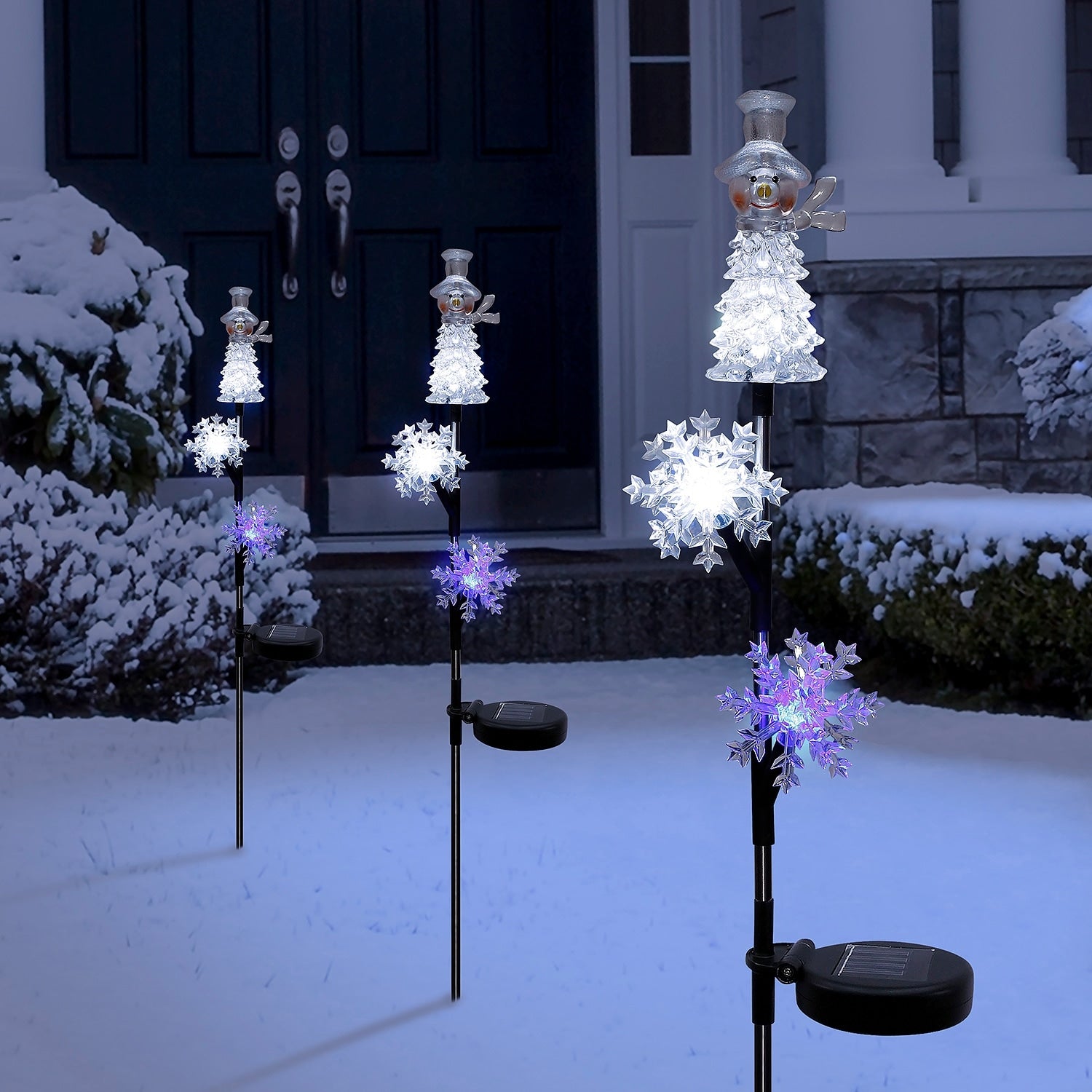 Alpine Corporation Snowman And Snowflakes Christmas Stake With Solar Led Lights
