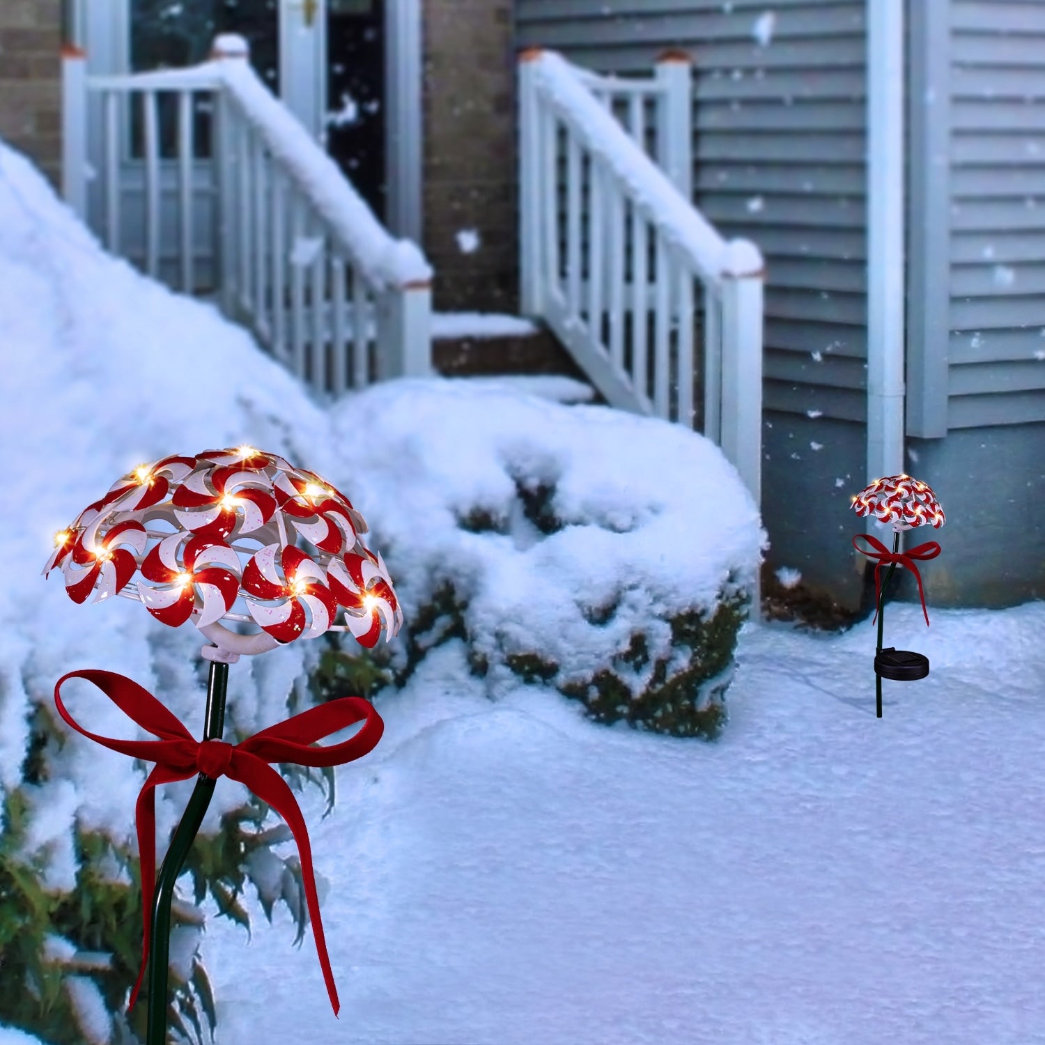 Alpine Corporation Solar Peppermint Candy Cane Pathway Led Lights