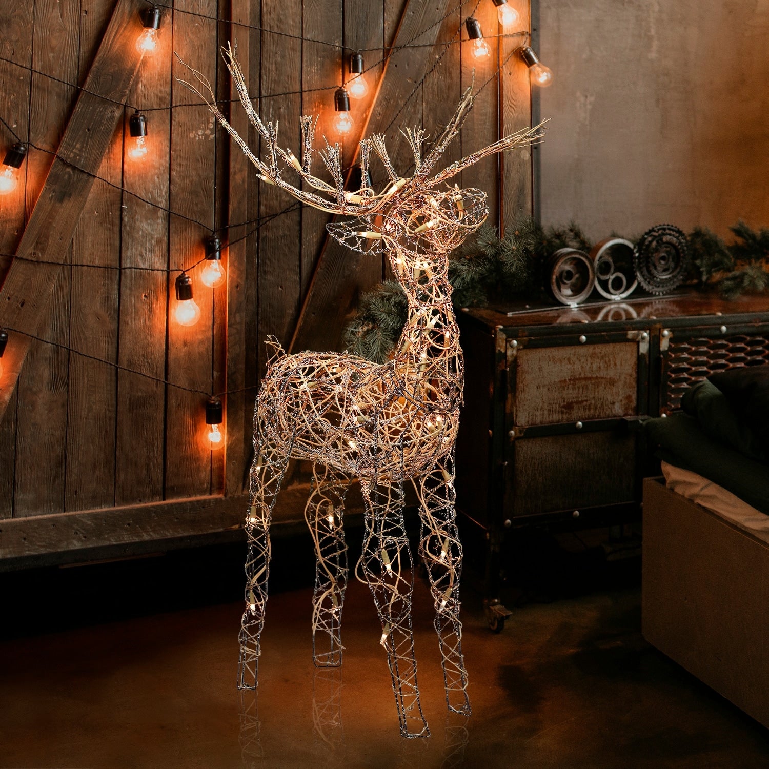Alpine Corporation Outdoor Rattan Grazing Reindeer 34 Inches