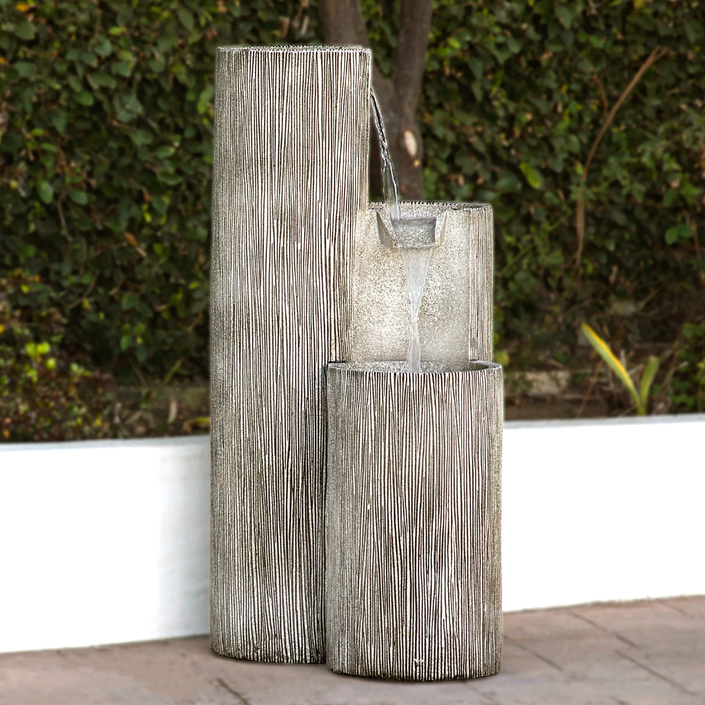 Alpine Modern Three Tiering Round Columns Fountain W Led Light 41 Inch Tall