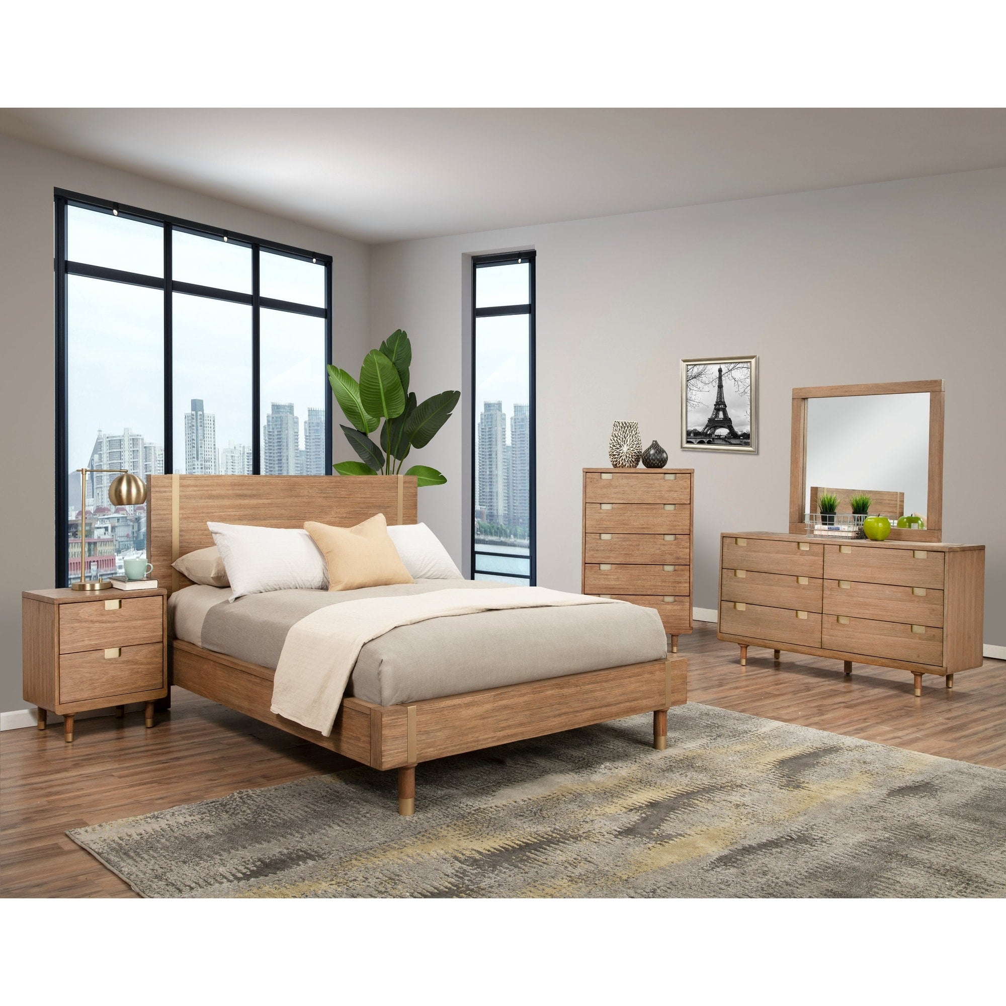 Alpine Furniture Easton Wood Platform Bed In Sand Beige