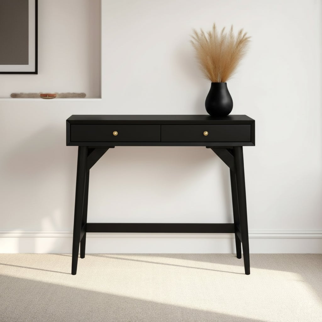 Alpine Furniture Flynn 2 Drawer Mini Desk In Black