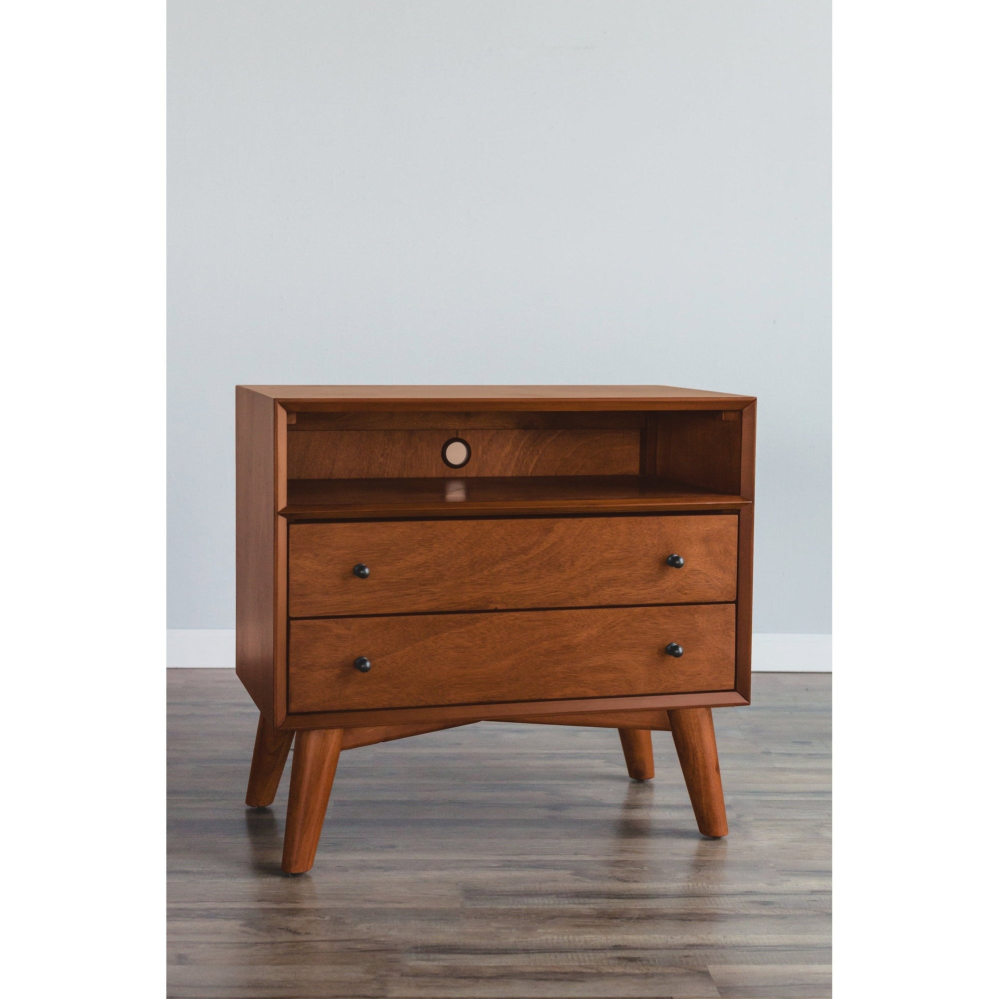 Alpine Furniture Flynn Large Wood 2 Drawer Nightstand In Acorn Brown