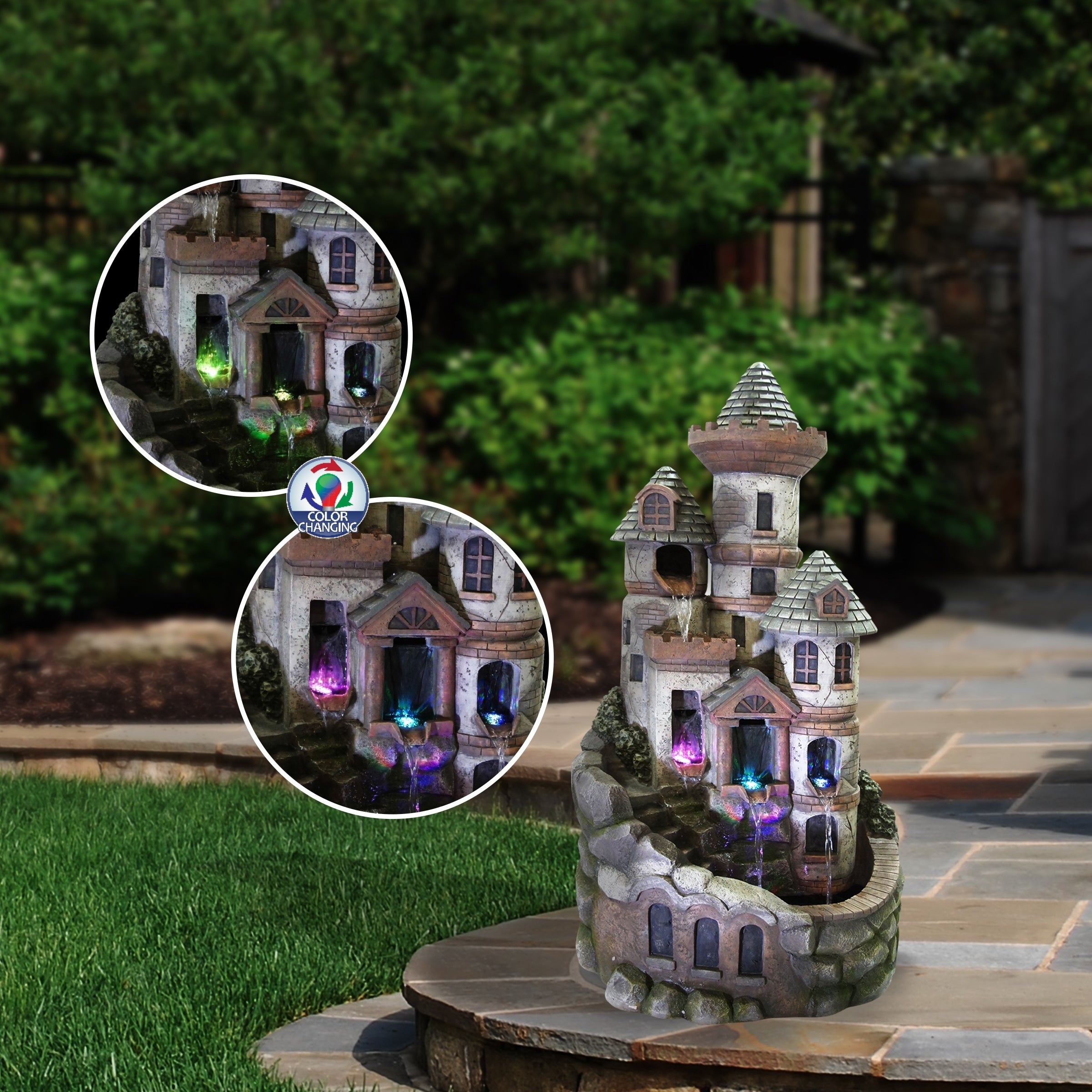 Alpine Tower Castle Fountain W Led Lights 35 Inch Tall