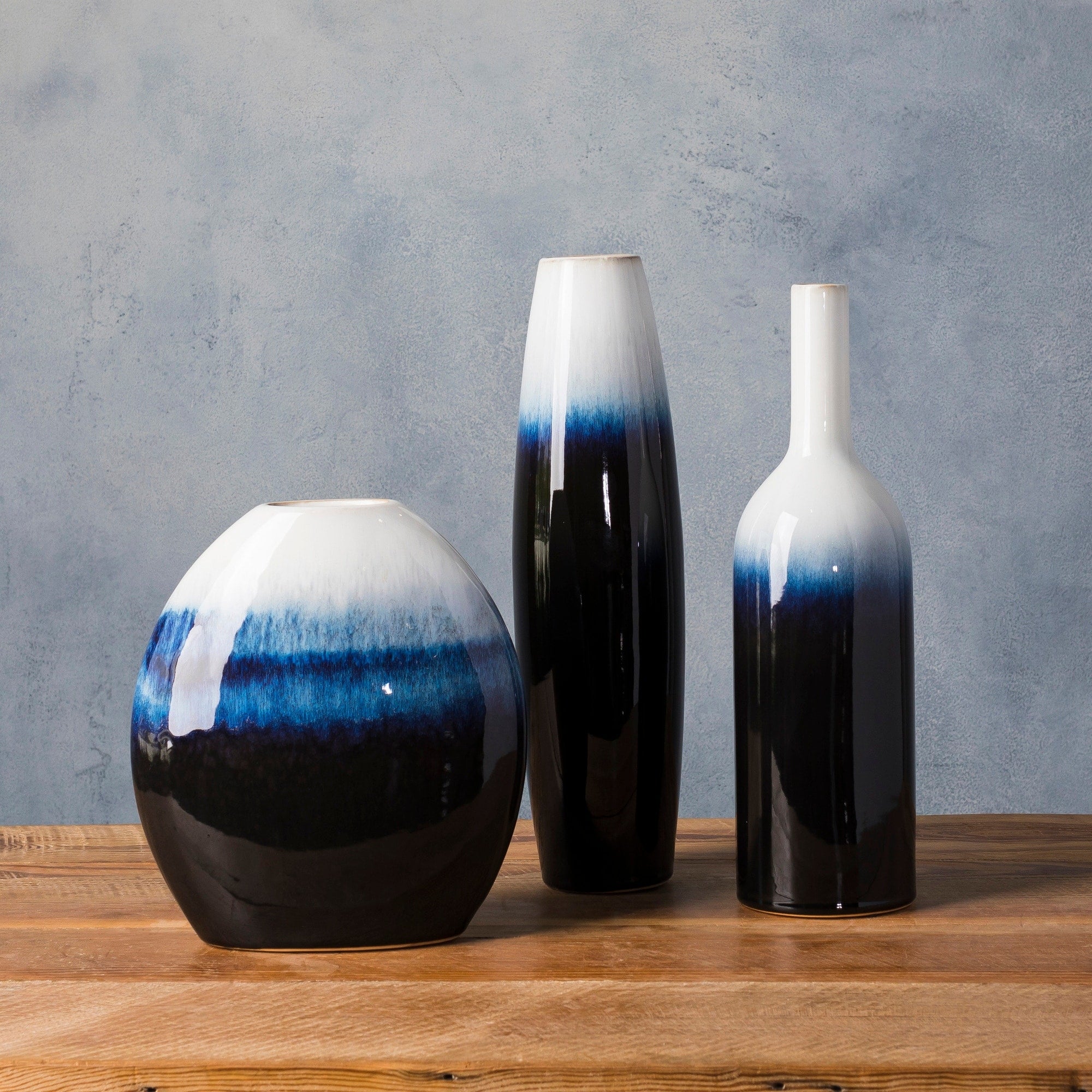 Alscher Blue Ceramic Modern Decorative Vase Set Of 3