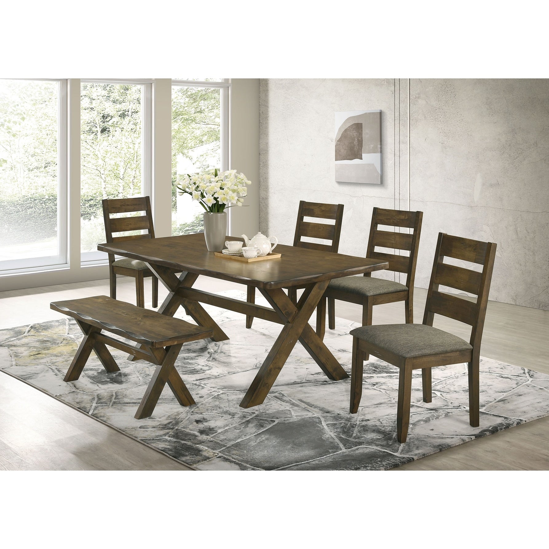 Alston Rustic 6 Piece Trestle Dining Set With Bench