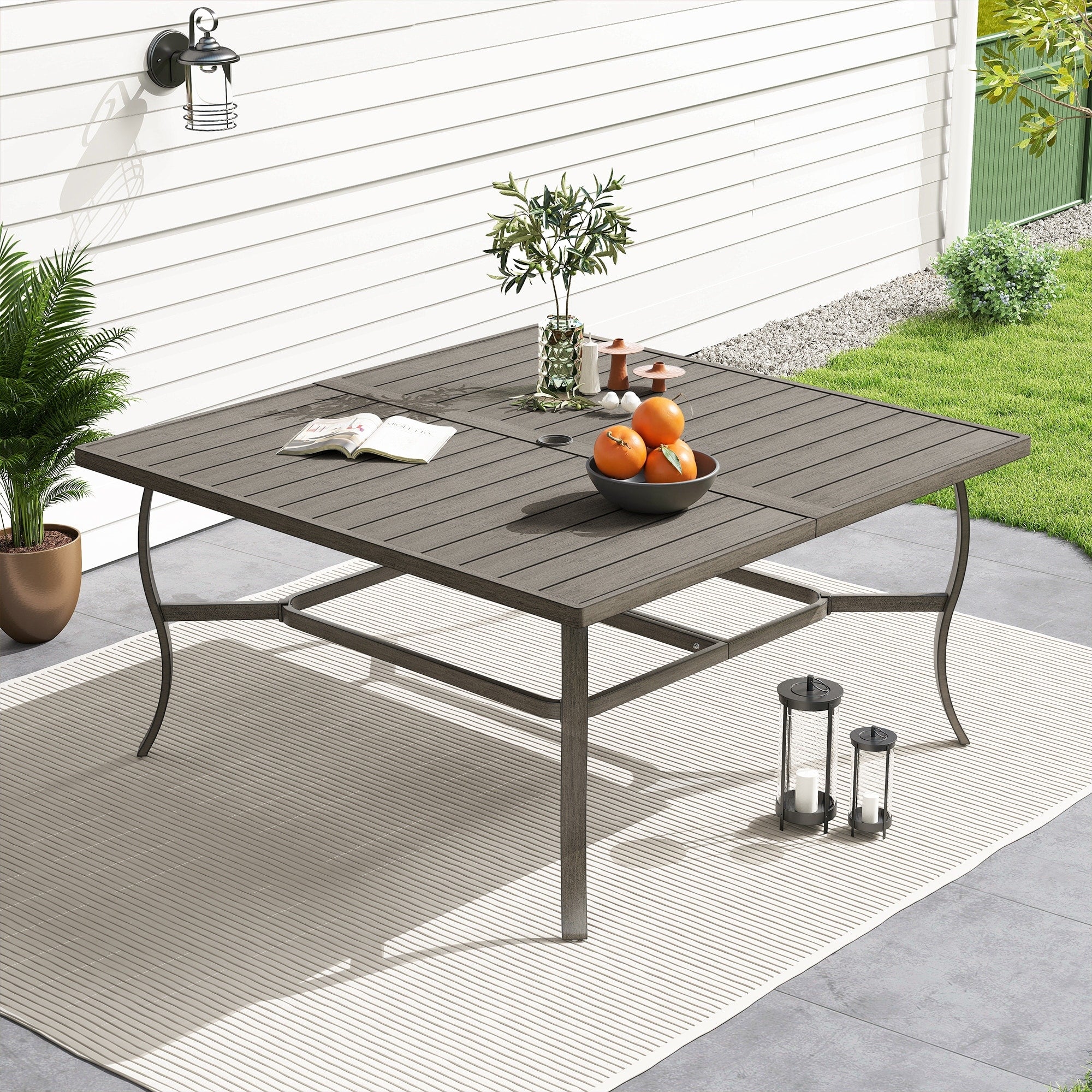 Alulux 59 Square Gray Aluminum Outdoor Dining Table With Umbrella Hole
