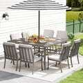 Alulux 9 Piece Grey Aluminum Patio Dining Set With Square Table And Washable Grey Cushions