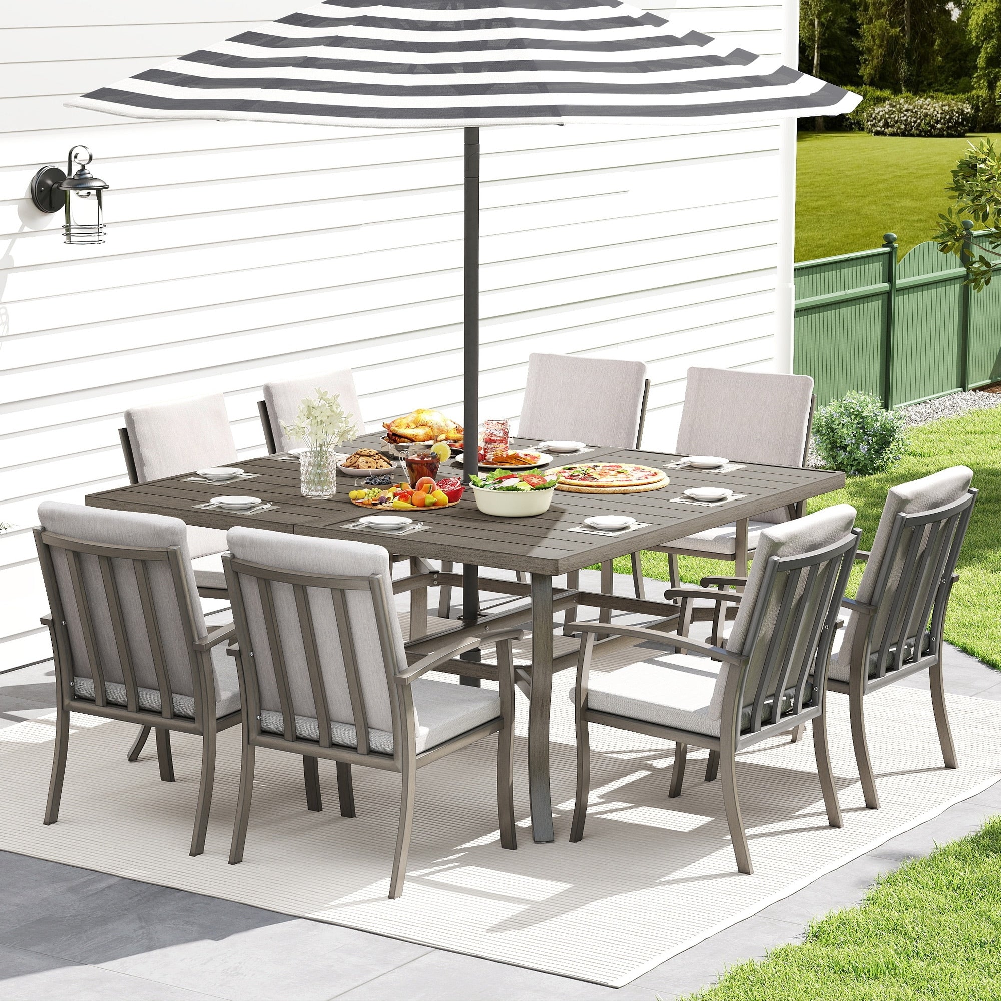 Alulux 9 Piece Grey Aluminum Patio Dining Set With Square Table And Washable Grey Cushions