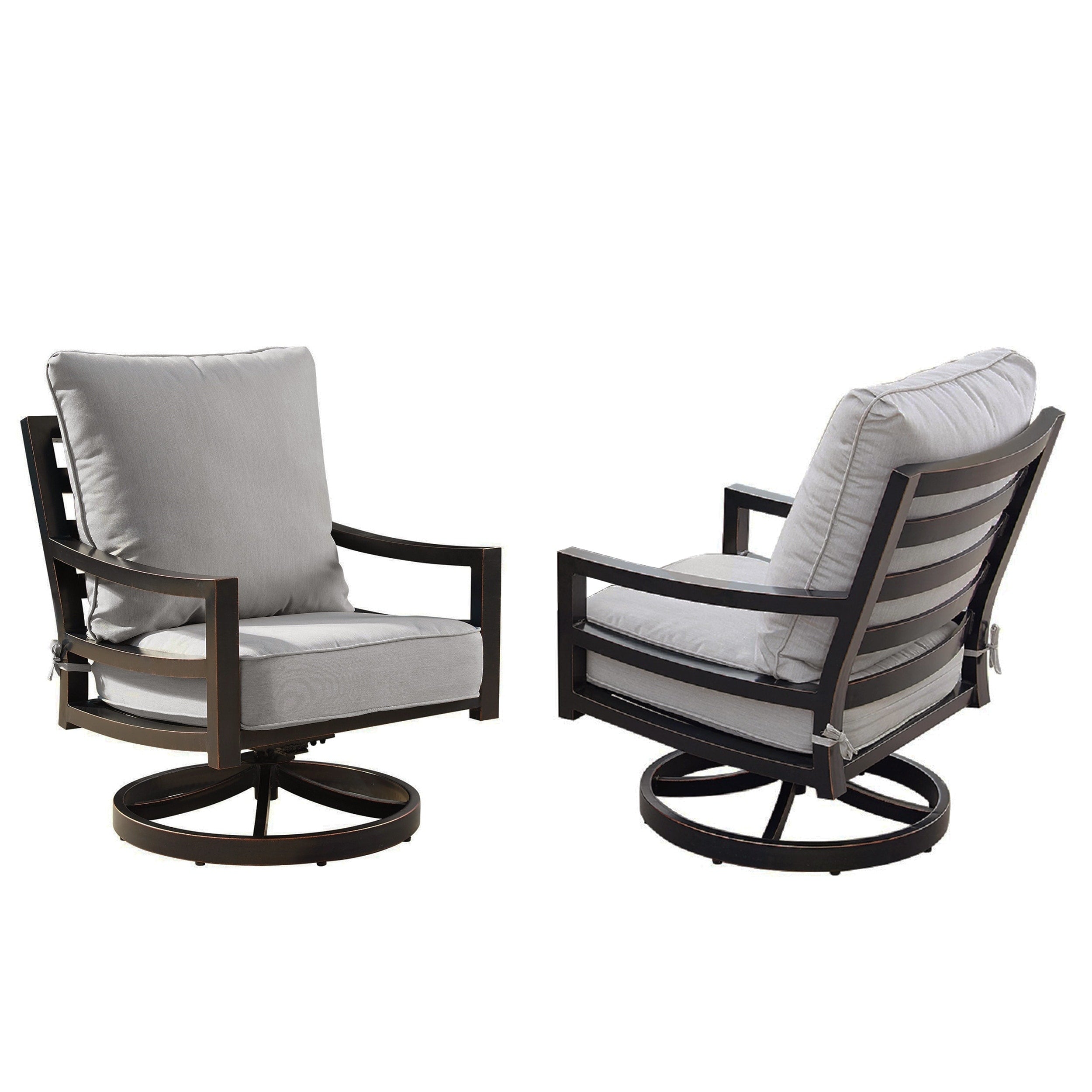 Aluminum Outdoor Deep Seating Swivel Rocking Club Chairs In Antique Copper Finish With Thick Grey Polyester Cushions Set Of 2