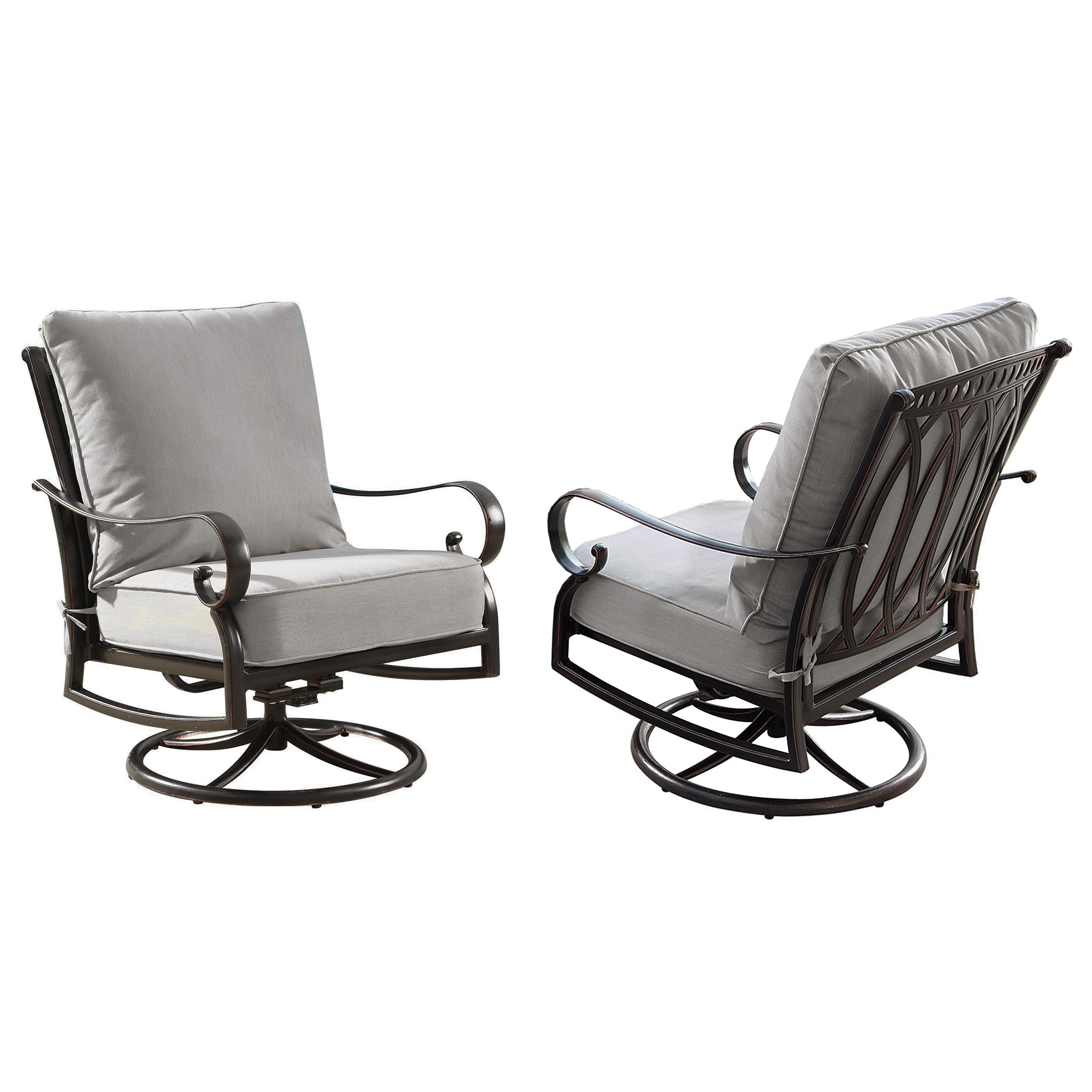 Aluminum Outdoor Deep Seating Swivel Rocking Club Chairs In Antique Copper Finish With Thick Grey Polyester Cushions Set Of 2