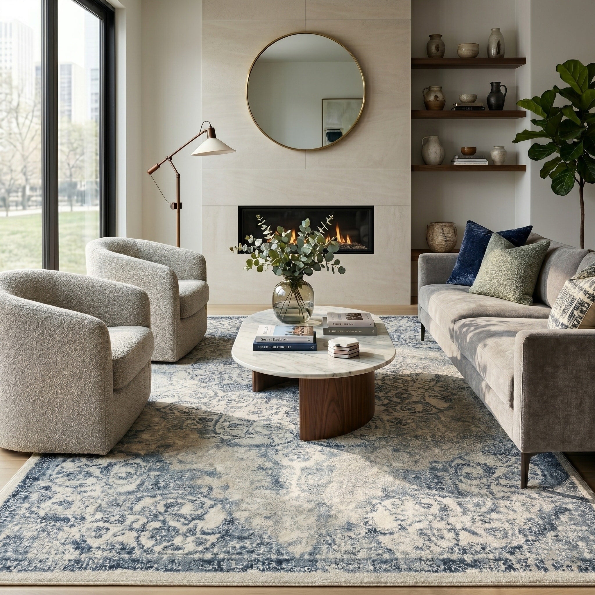 Allure Classic Medallion Sea Blue Area Rug