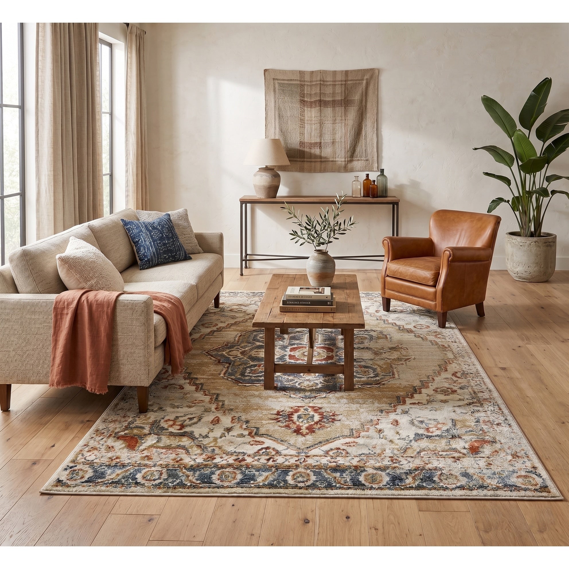 Allure Classic Medallion Beige Gold Area Rug