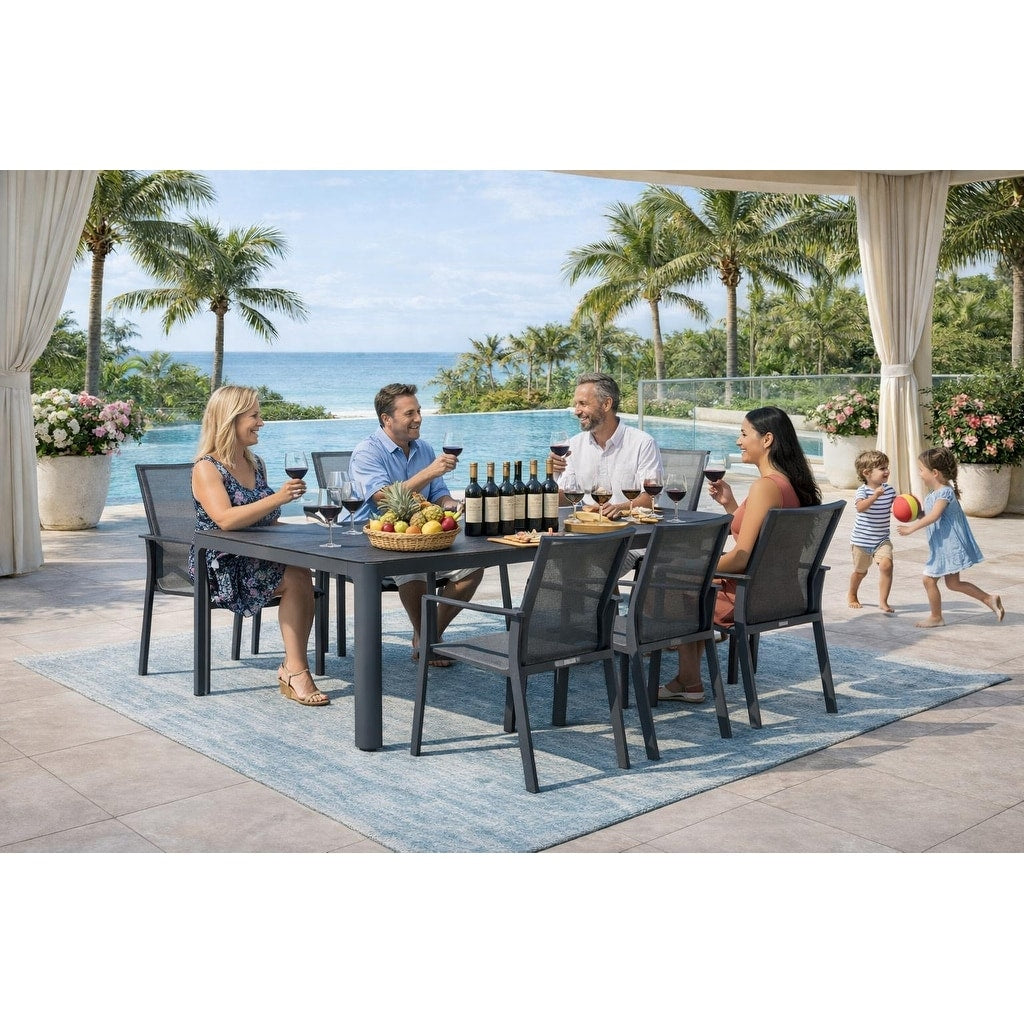 Alva Dark Grey 7 Piece Aluminum Outdoor Dining Set With Sling Set In Pewter N A