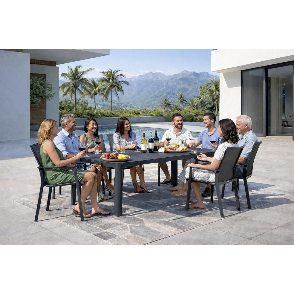 Alva Dark Grey 9 Piece Aluminum Outdoor Dining Set With Sling Set In Pewter N A