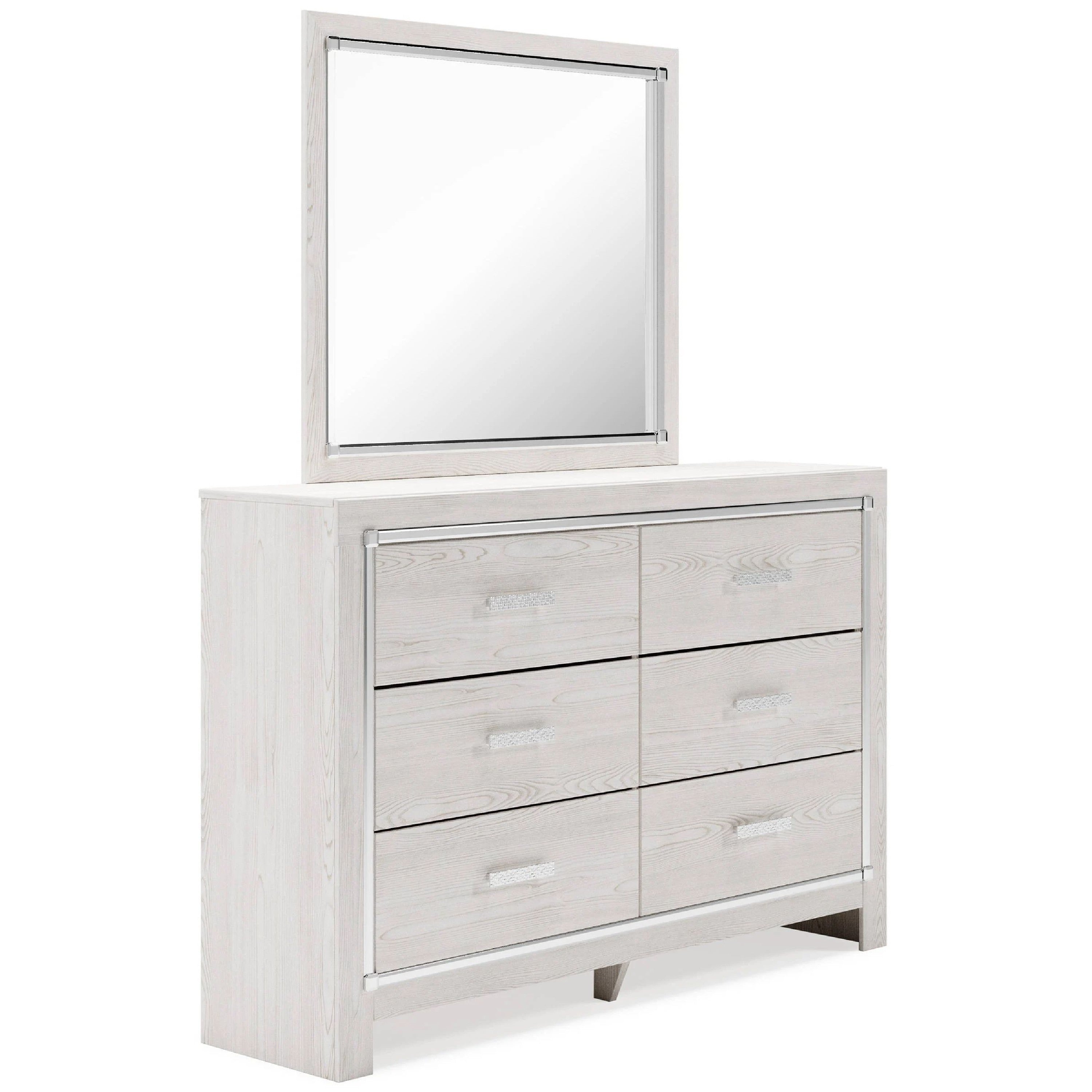 Aly 2Pc Dresser And Mirror Set 6 Drawers W Chrome Handles White