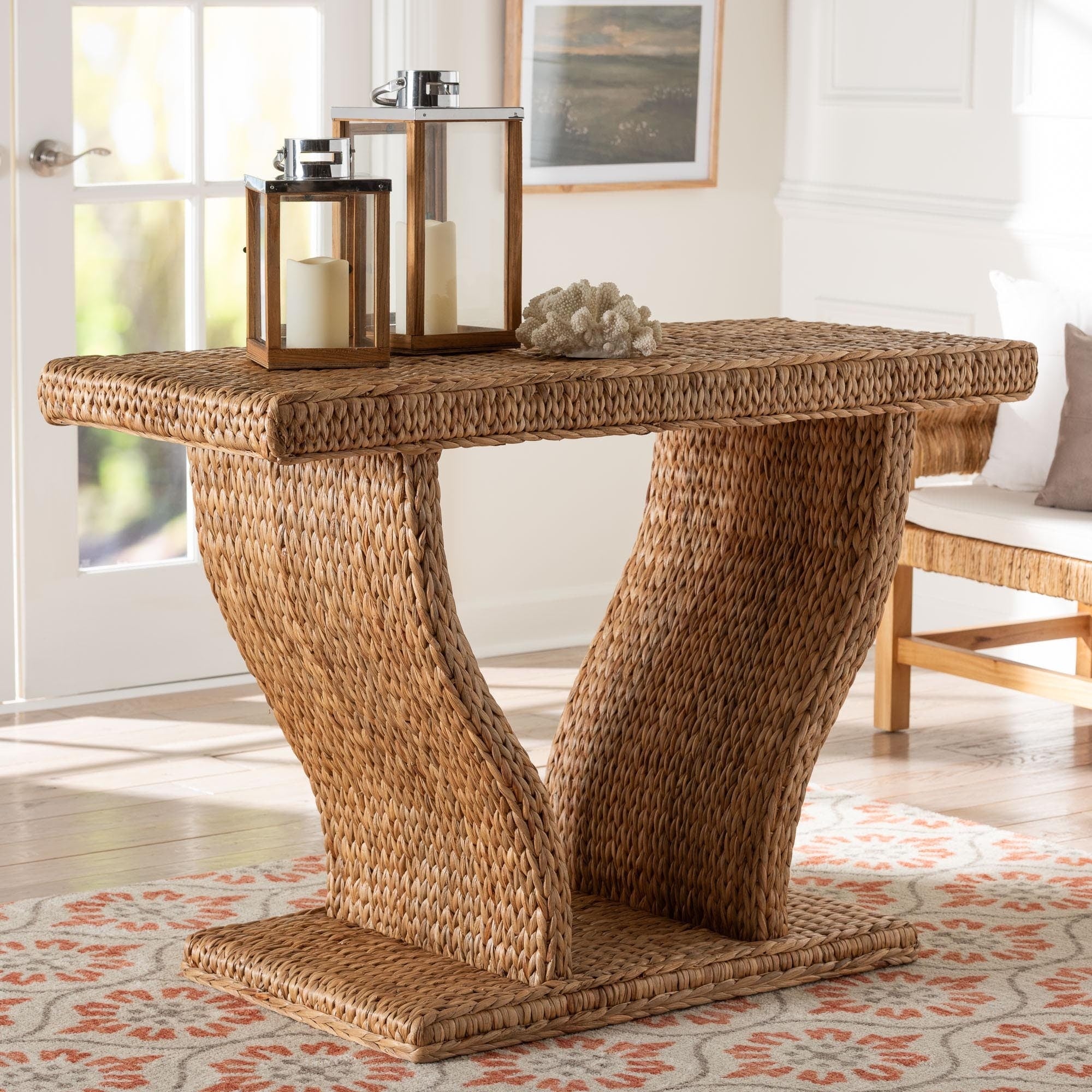 Alyssa Seagrass Console Table Handwoven Display Table With Sculptural Frame For Entryway Hallway Or Living Room