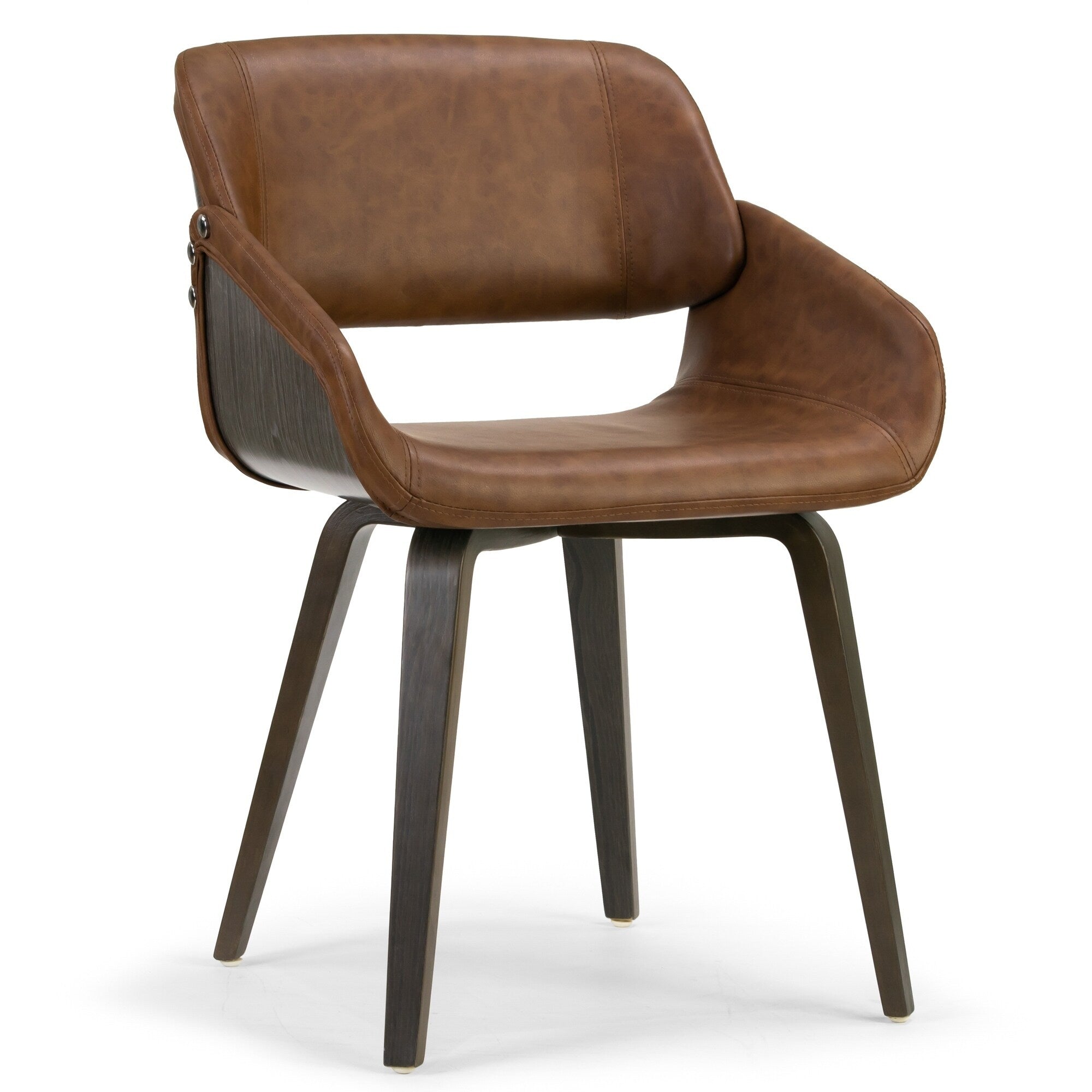 Amal Brown Faux Leather Grey Wood Accent And Bentwood Legs Dining Chair