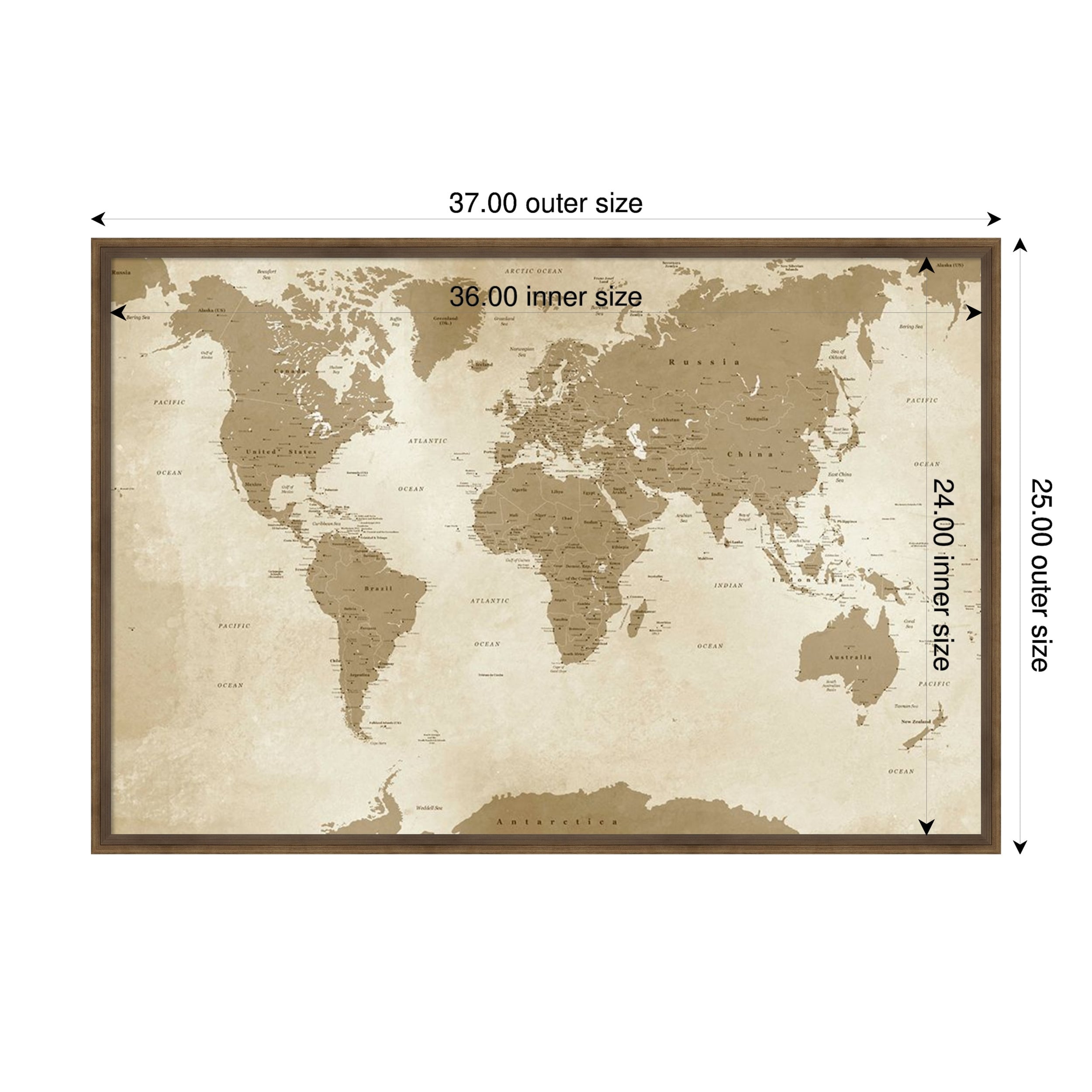 Amanti Art Framed Fabric Pinboard Antique Style World Map By Inner Circle Printed Bulletin Board Board Size 36 X 24