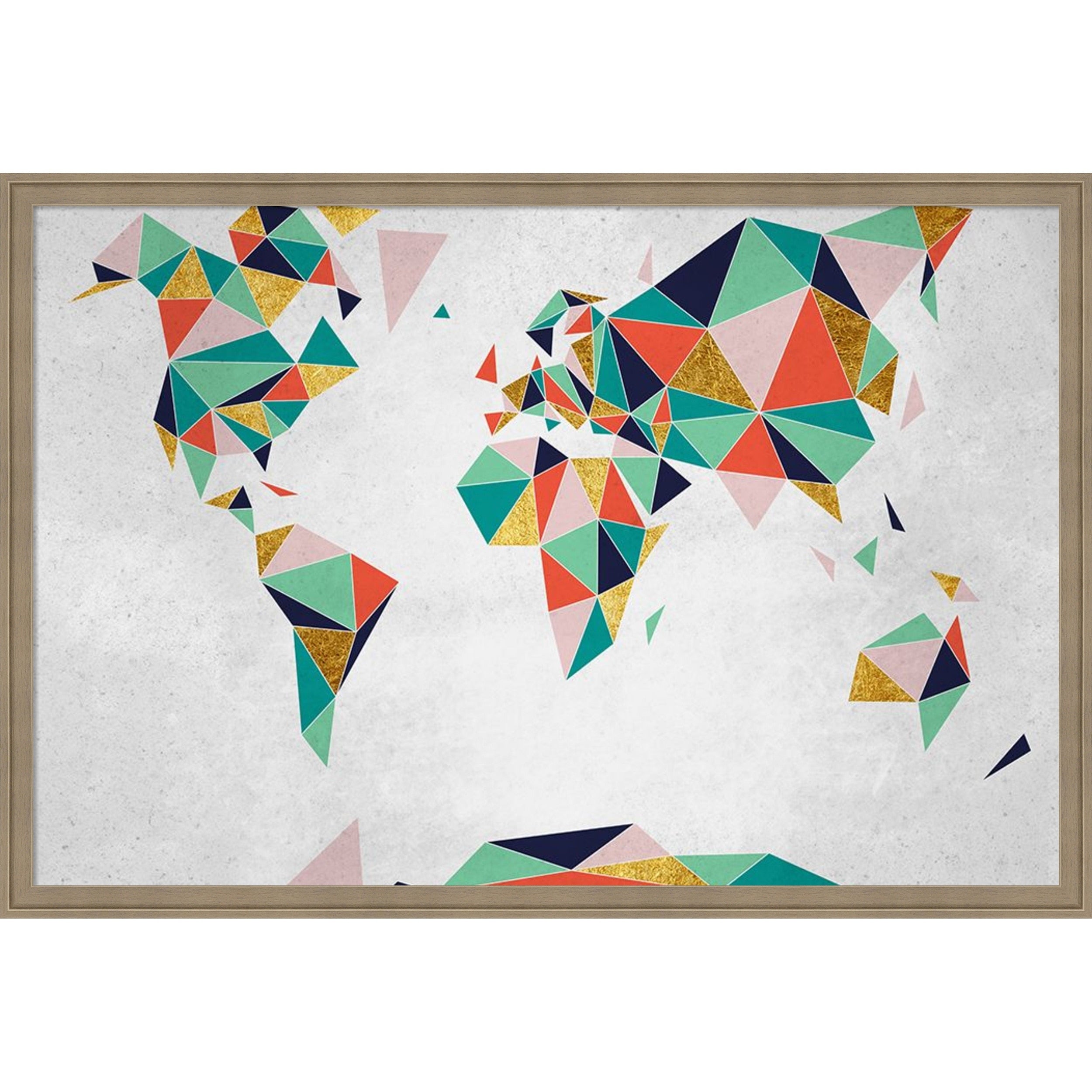 Amanti Art Framed Fabric Pinboard Geometric World Map By Inner Circle Printed Bulletin Board Board Size 36 X 24