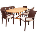 Amazonia Ravello 11 Piece Teak Synthetic Wicker Double Extendable Oval Patio Dining Set With Off White Cushions