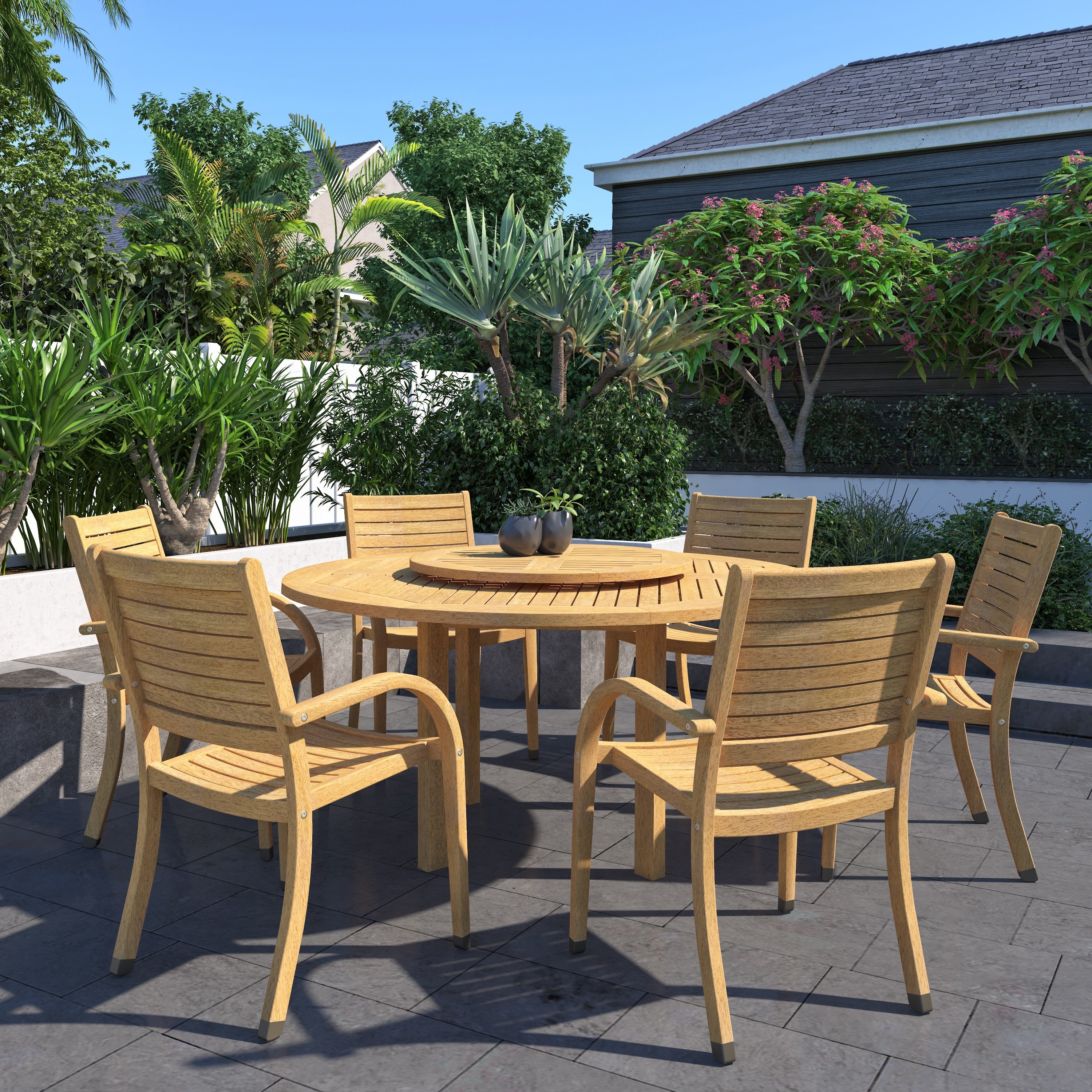 Havenside Home Gonilla 7 Piece Teak Finish Patio Dining Set With Lazy Susan