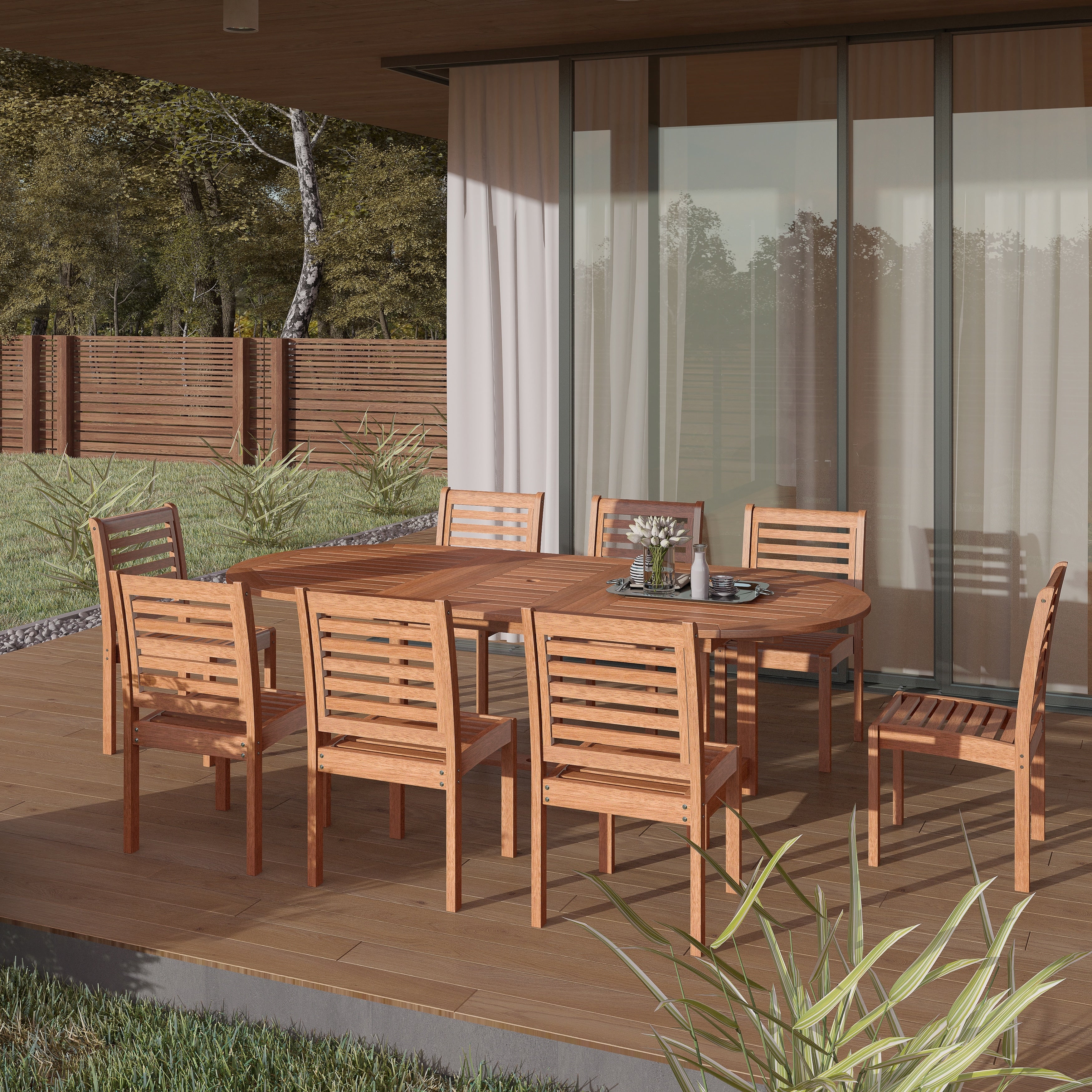 Amazonia Amelia Eucalyptus Wood 9 Piece Extendable Oval Outdoor Dining Set