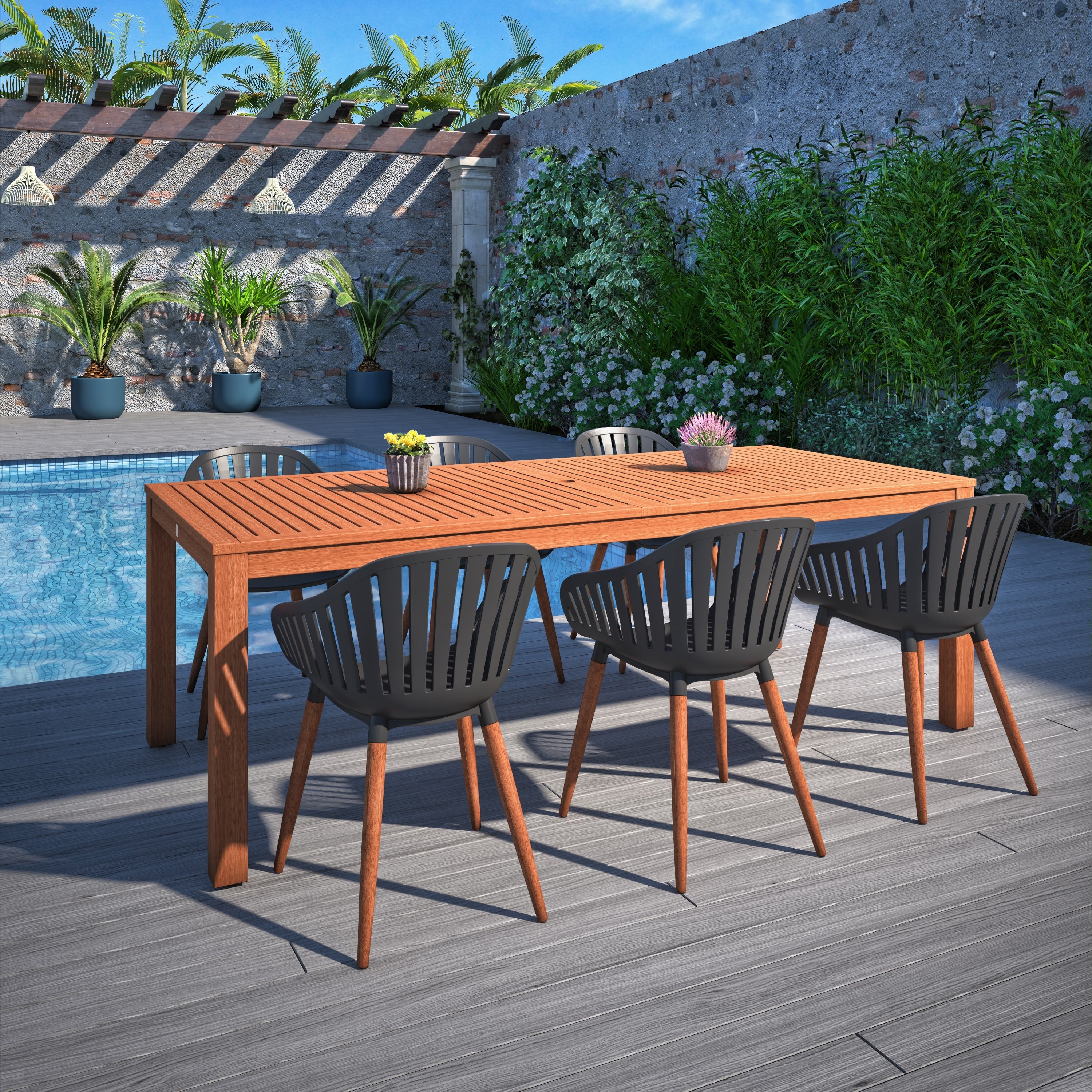 Amazonia Clifton 7 Piece Wood Outdoor Rectangular Dining Table Set