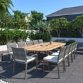 Amazonia Teak Ravello 13 Piece Teak Wicker Double Extendable Oval Patio Dining Set With Off White Cushions