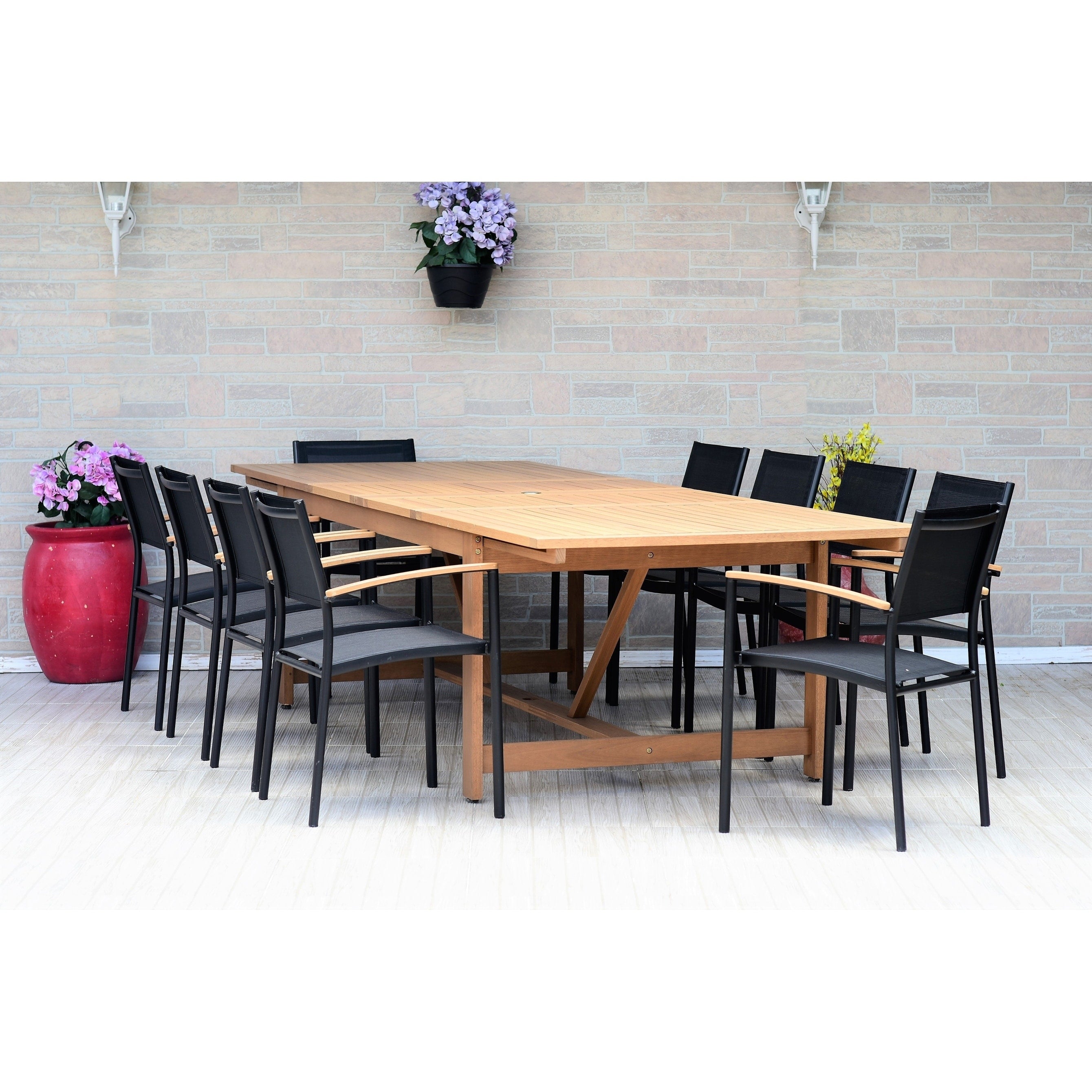Amazonia Granada Extendable 11 Piece Rectangular Patio Dining Set With Teak Finish