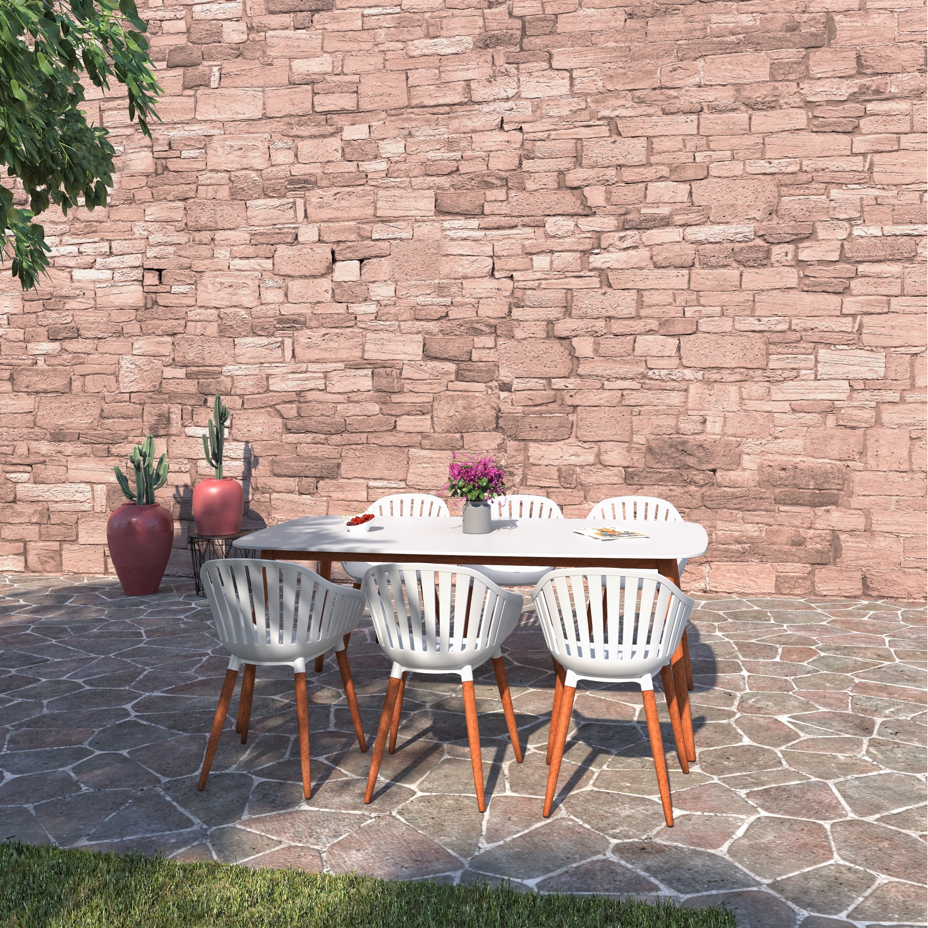 Amazonia Greybool 9 Piece Eucalyptus Wood Outdoor Rectangular Dining Table Set
