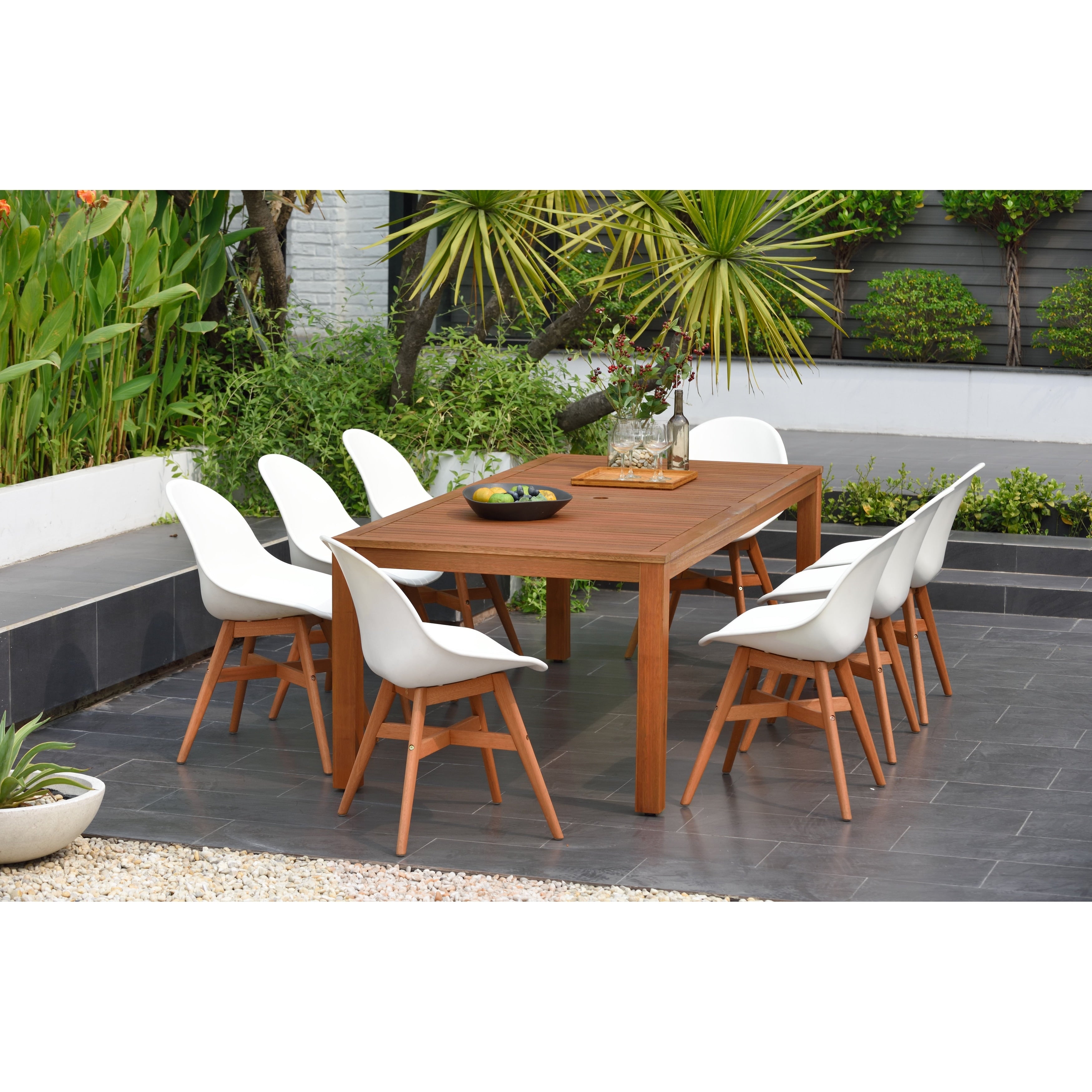 Amazonia Hawaii White 9 Piece Rectangular Sidechair Patio Dining Set